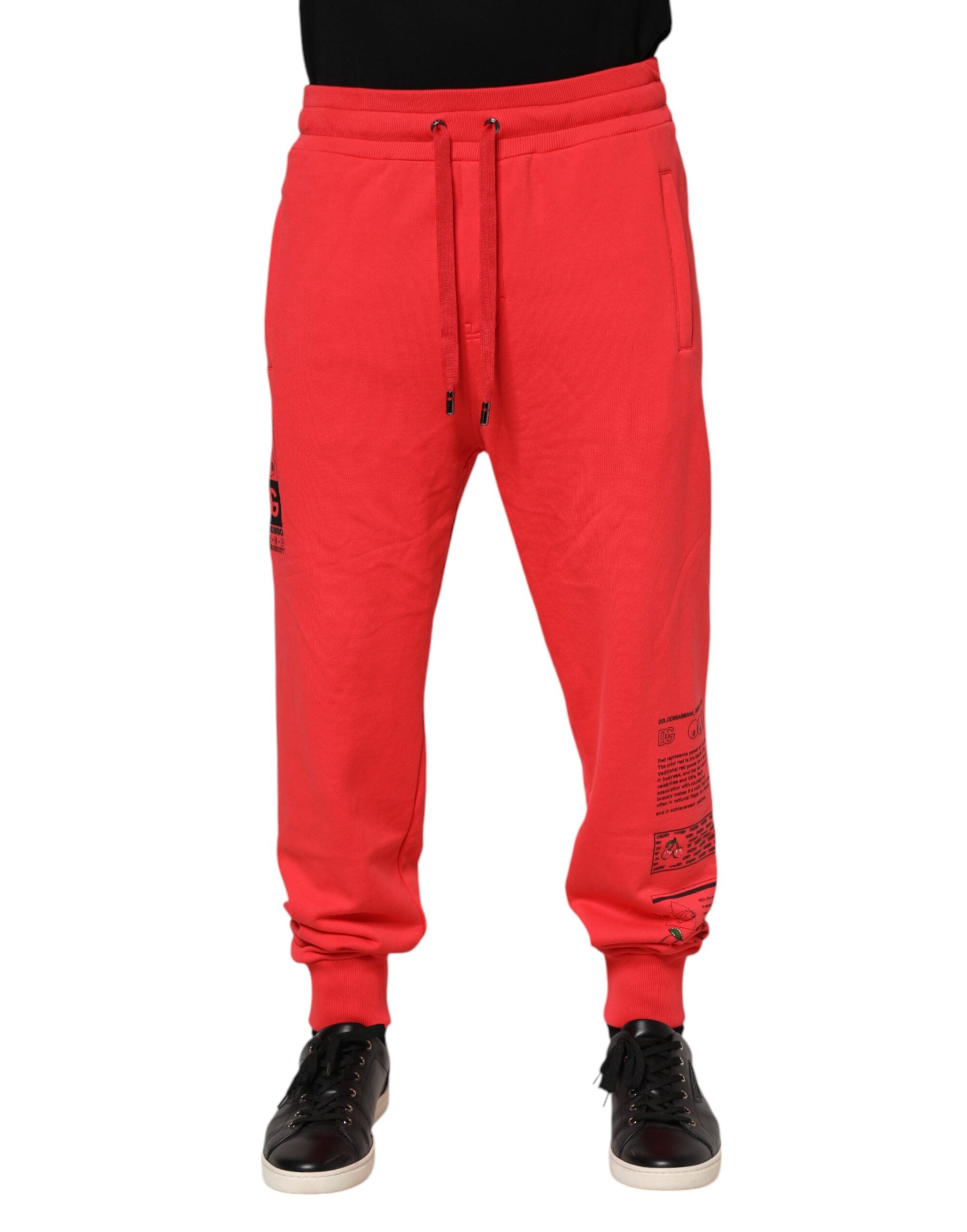 Pantalon jogger homme Dolce & Gabbana en coton rouge, style décontracté avec poignets et taille élastiques.