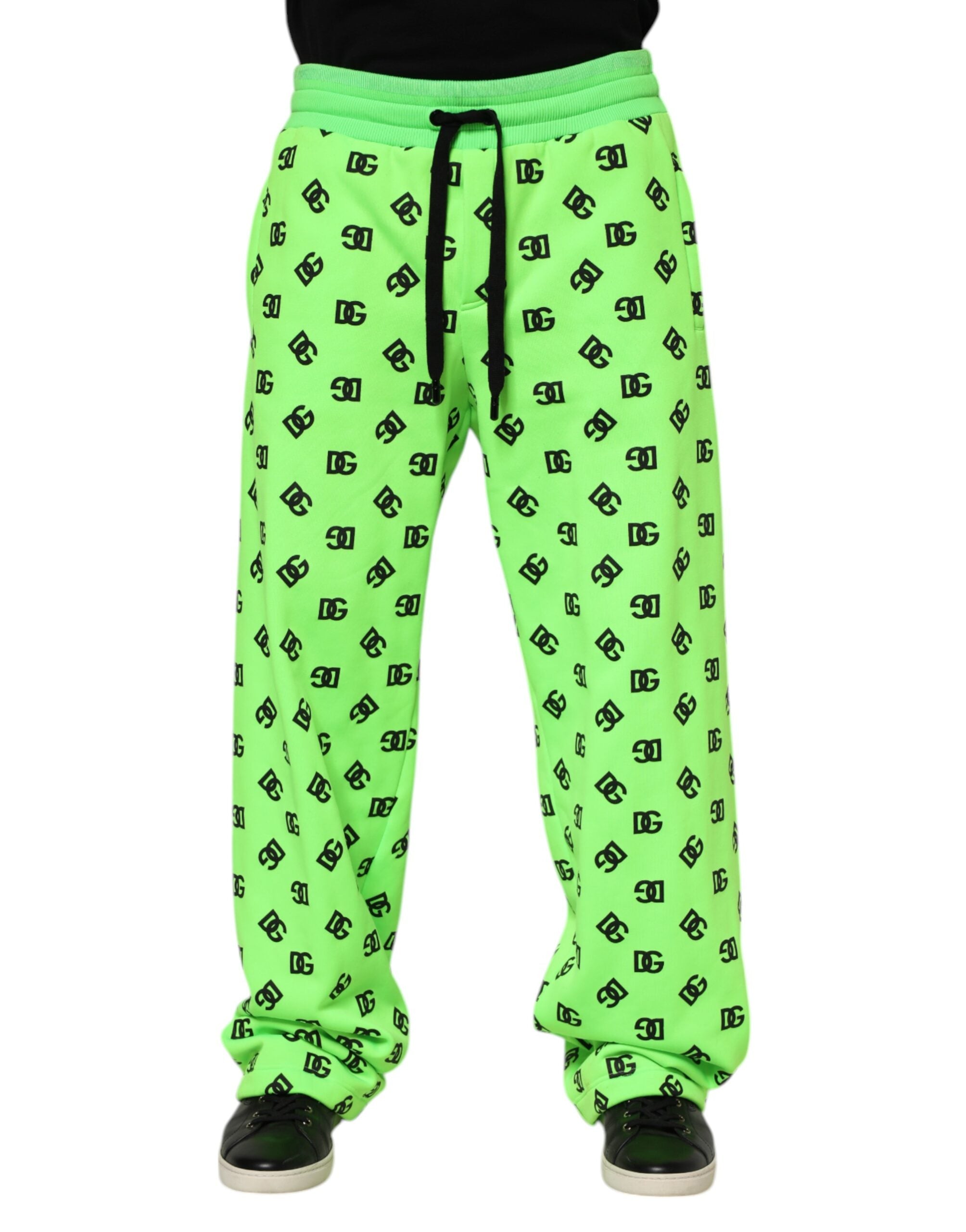 Pantalon de jogging vert Dolce & Gabbana avec logo imprimé, style décontracté pour homme, tissu confortable.