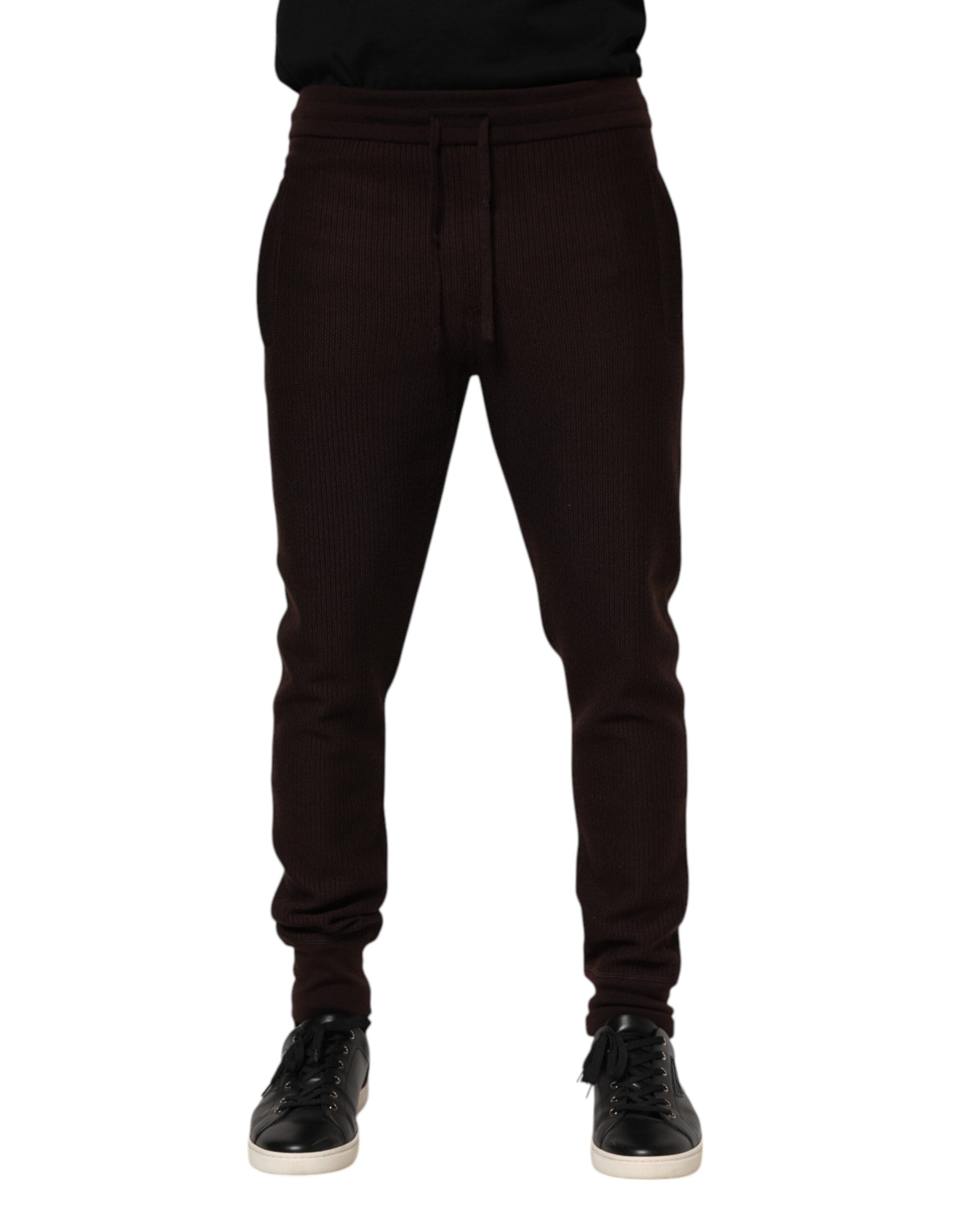 Pantalon jogger pour homme Dolce & Gabbana en cachemire marron, style décontracté et élégant, avec ceinture à cordon.