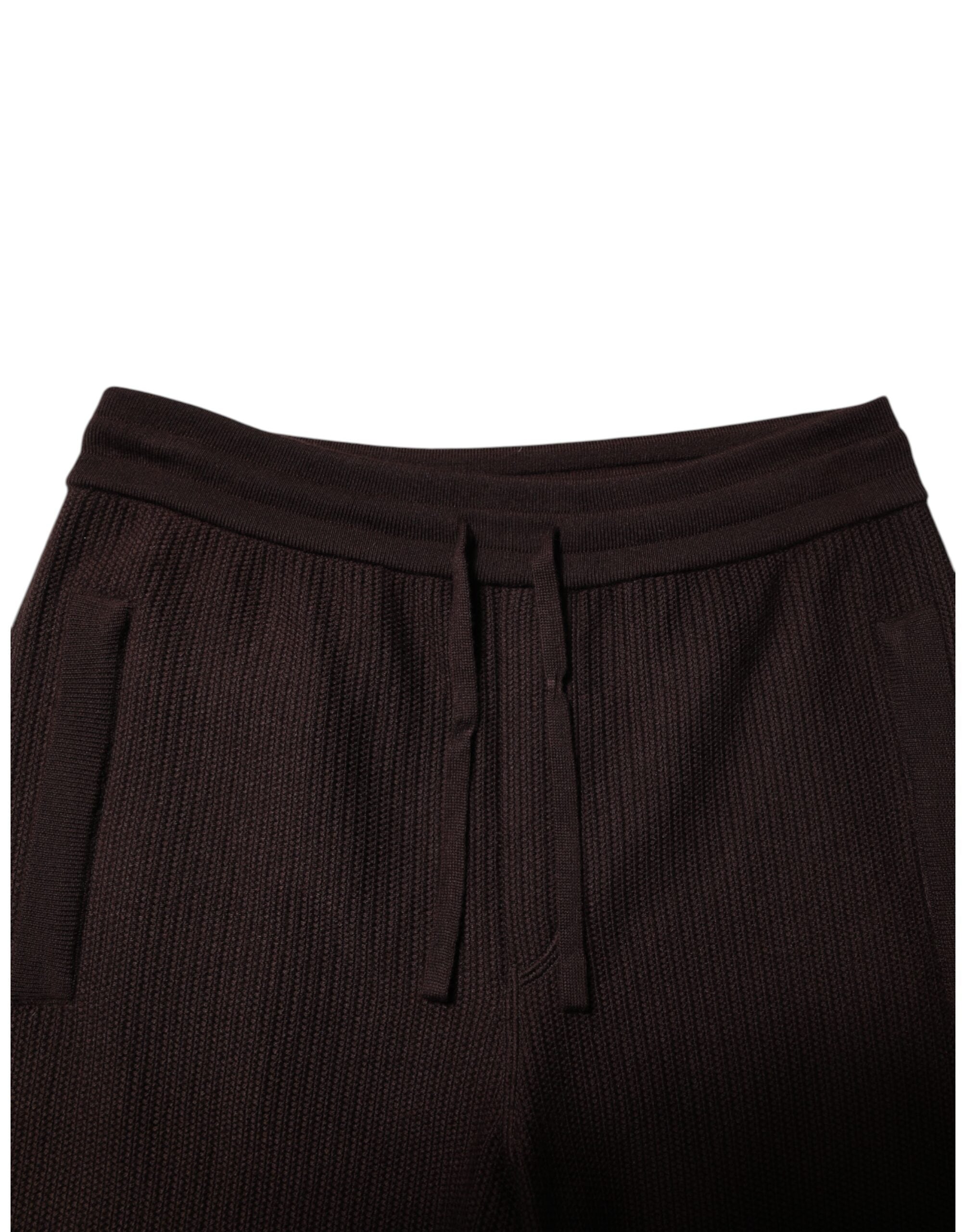 Pantalon jogging homme en cachemire brun Dolce & Gabbana, sweatpants décontractés avec ceinture élastique et poches latérales.
