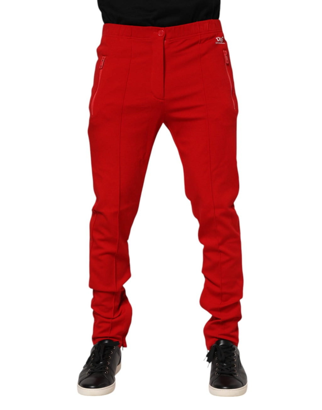 Joggeurs pour hommes Dolce & Gabbana en viscose rouge avec logo, pantalon de sport décontracté et confortable.