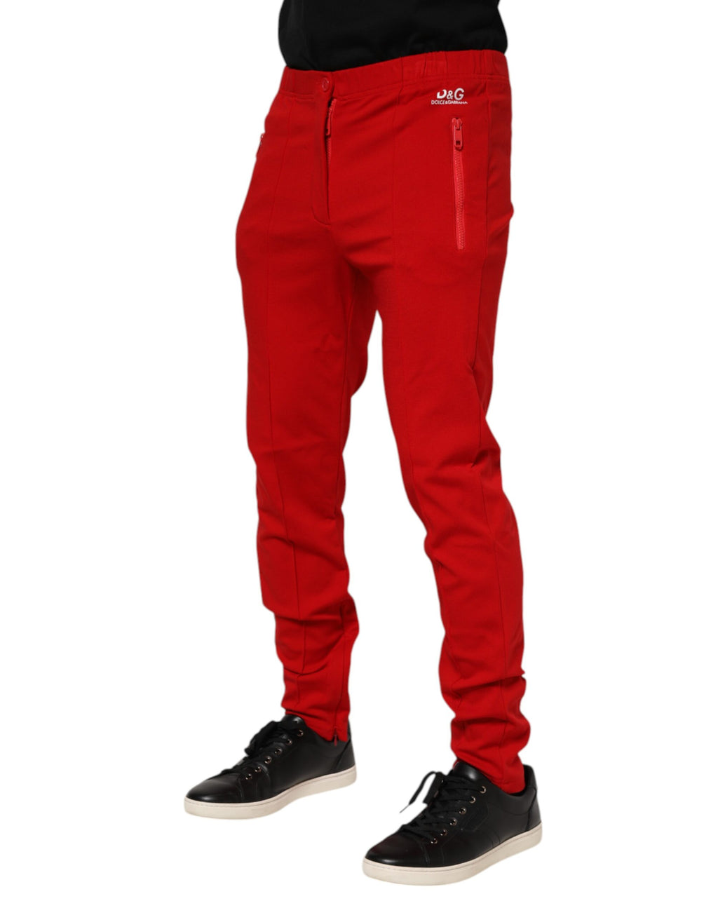 Pantalon de jogging rouge en viscose Dolce & Gabbana pour homme avec logo, style décontracté et confortable.