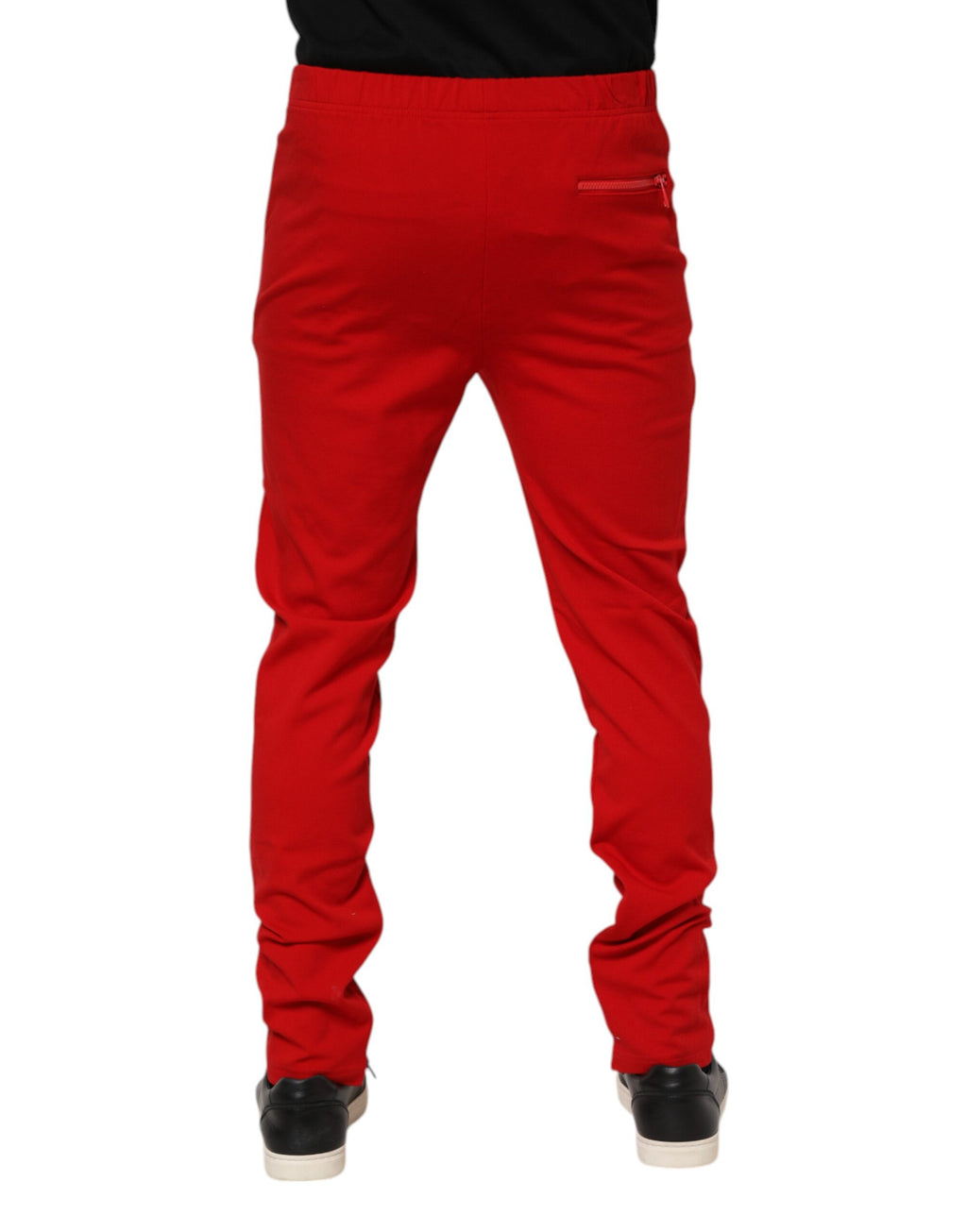 Pantalon jogger rouge en viscose pour homme Dolce & Gabbana avec logo, style décontracté et tissu confortable.