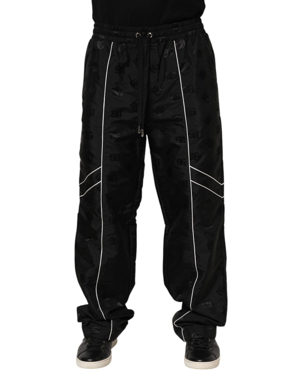Pantalons de jogging droits en coton noir de Dolce & Gabbana, style décontracté et confortable, vue de face.