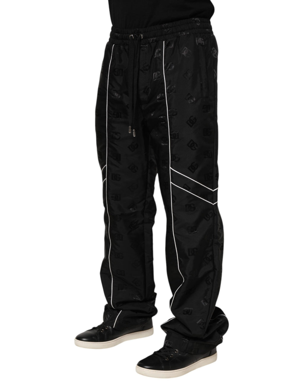 Pantalon jogger Dolce & Gabbana en coton noir, coupe droite, style décontracté, avec ceinture élastique.