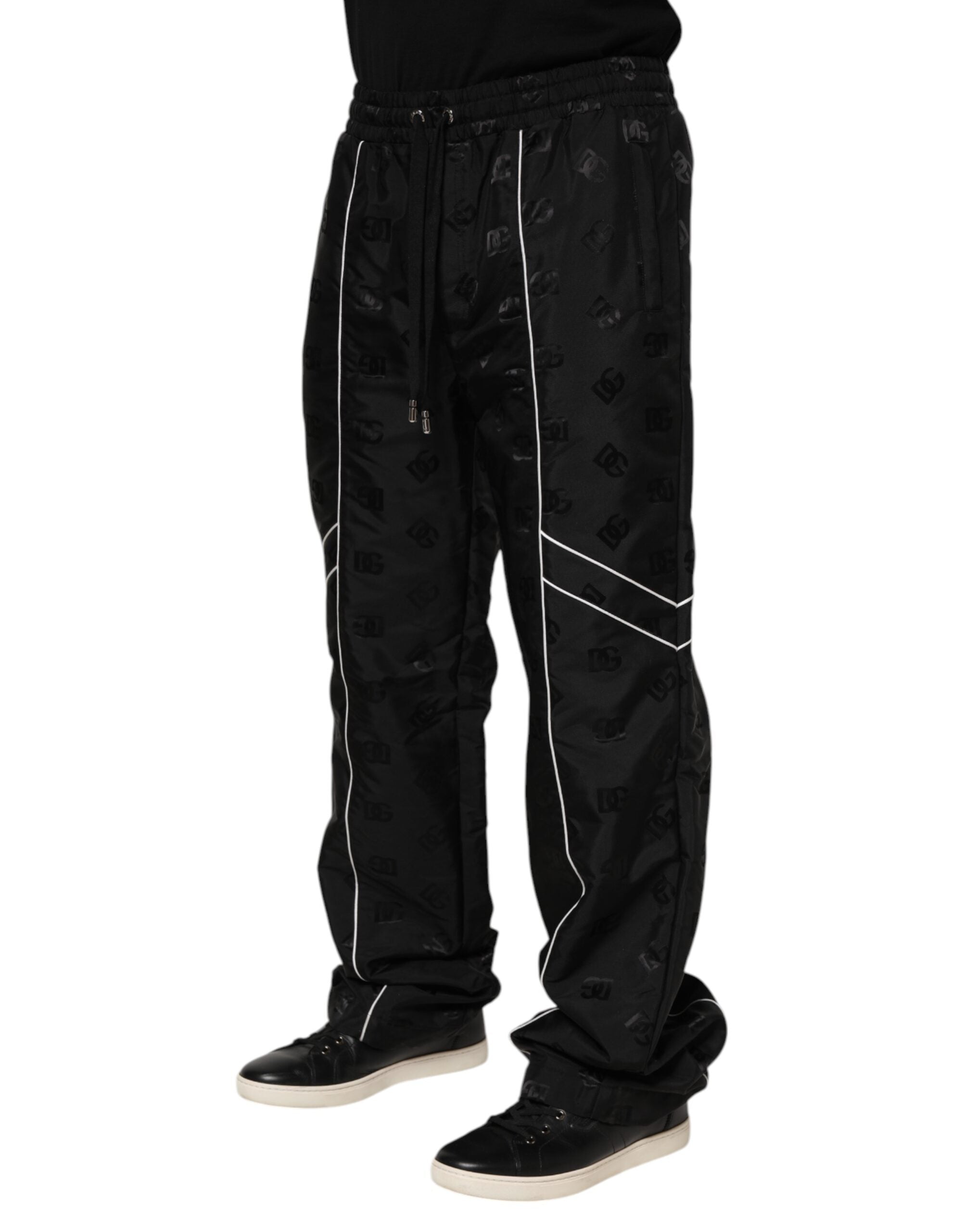 Pantalon jogger Dolce & Gabbana en coton noir, coupe droite, style décontracté, avec ceinture élastique.