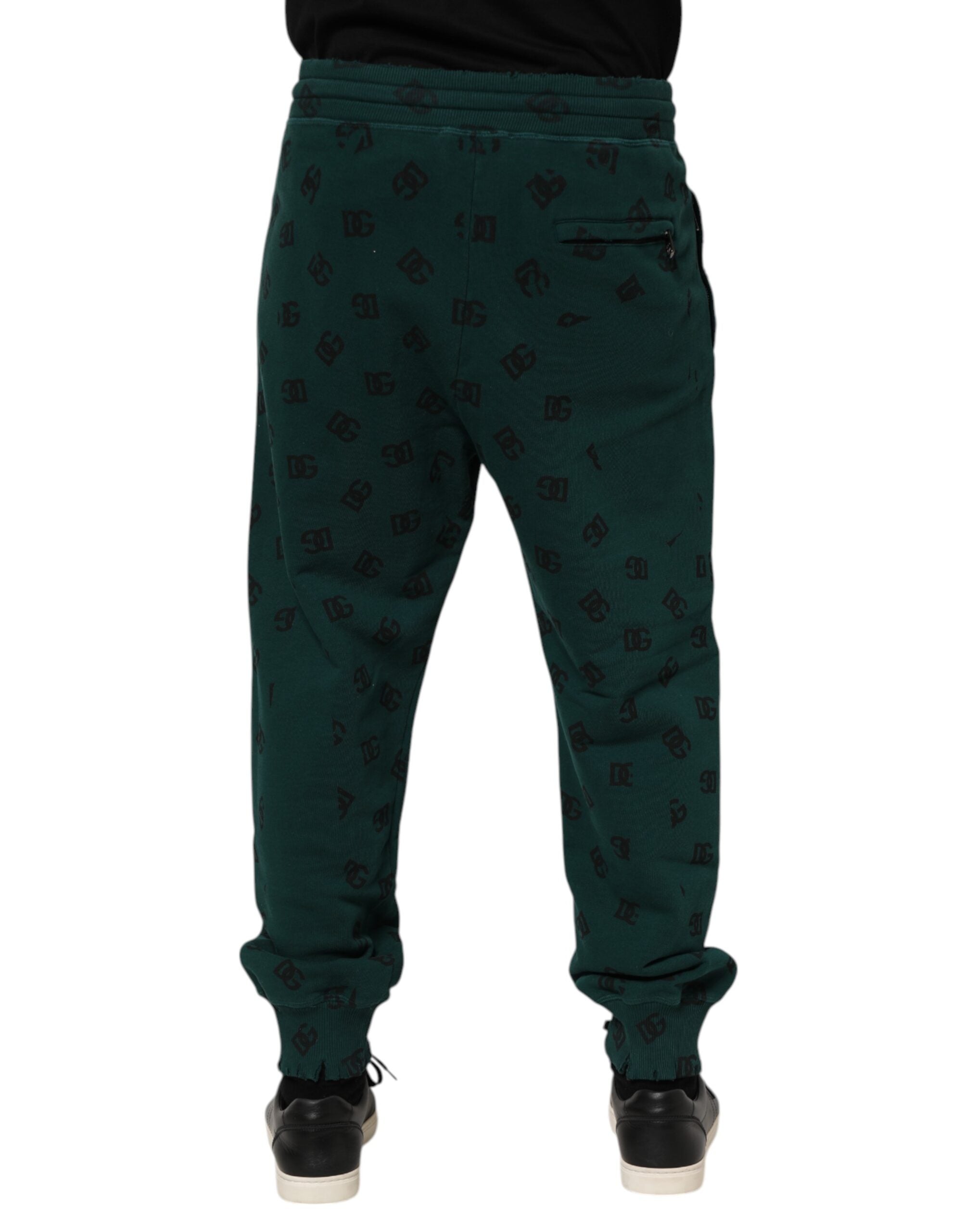 Pantalon de jogging vert Dolce & Gabbana avec logo imprimé, vêtements pour homme, style décontracté et confortable.