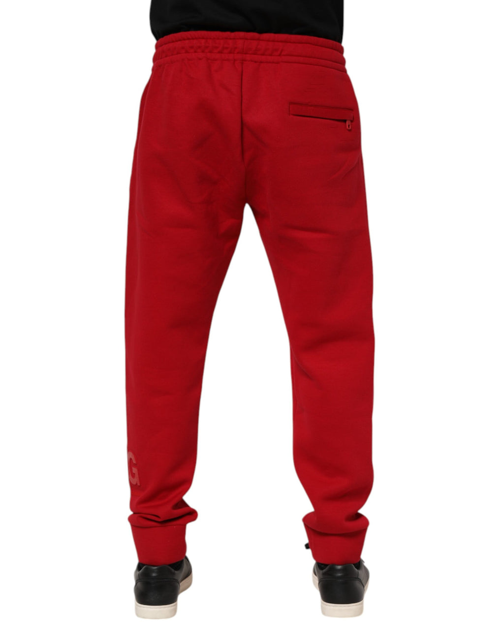 Pantalon jogger en coton rouge Dolce & Gabbana pour homme avec logo, style décontracté et confortable.