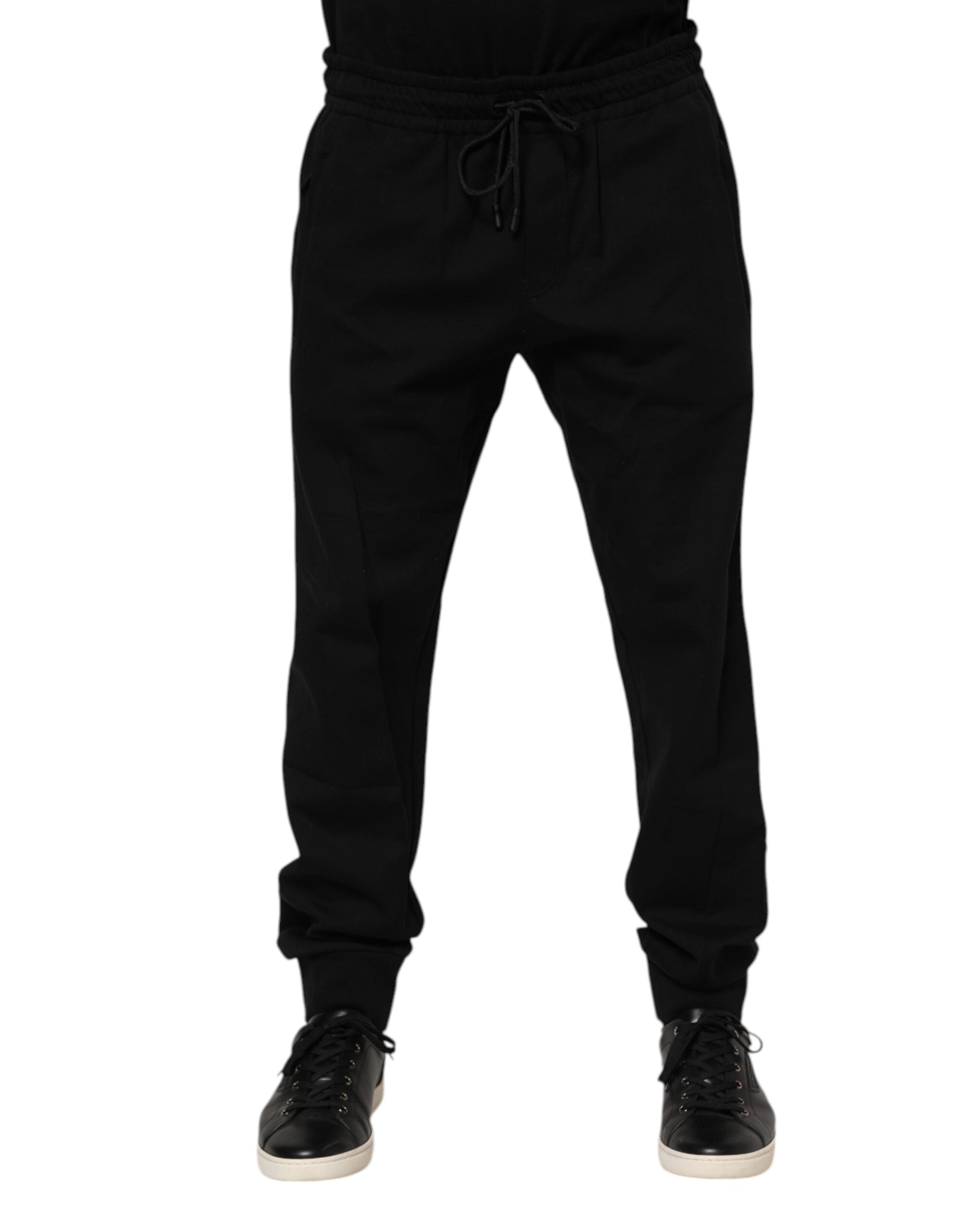 Pantalon de jogging Dolce & Gabbana pour homme en coton noir avec taille élastique et cordon de serrage.