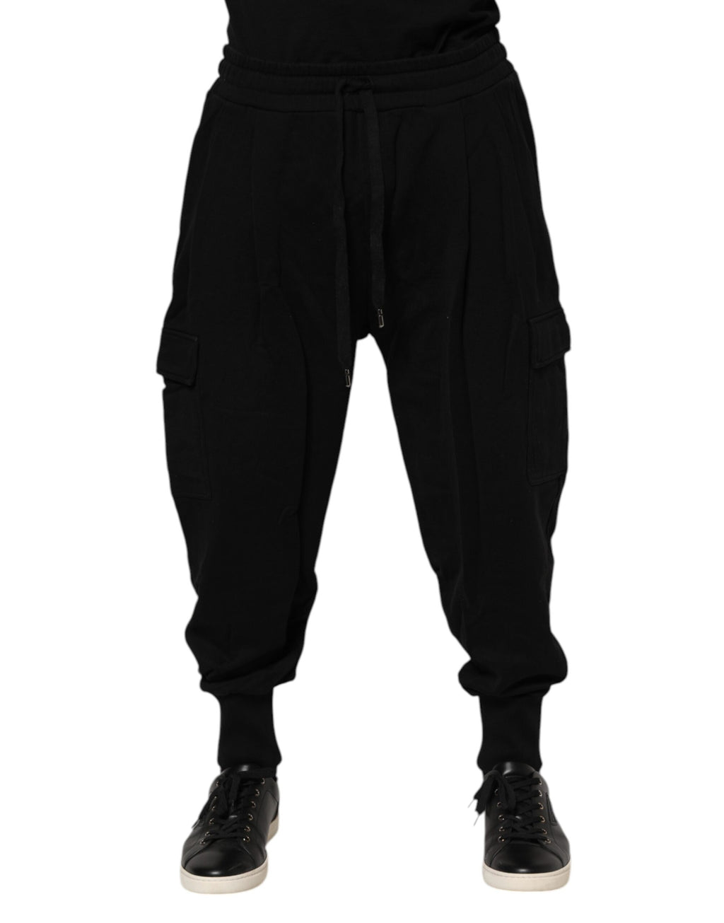 Pantalons joggers Dolce & Gabbana en coton noir avec logo, style décontracté et moderne.