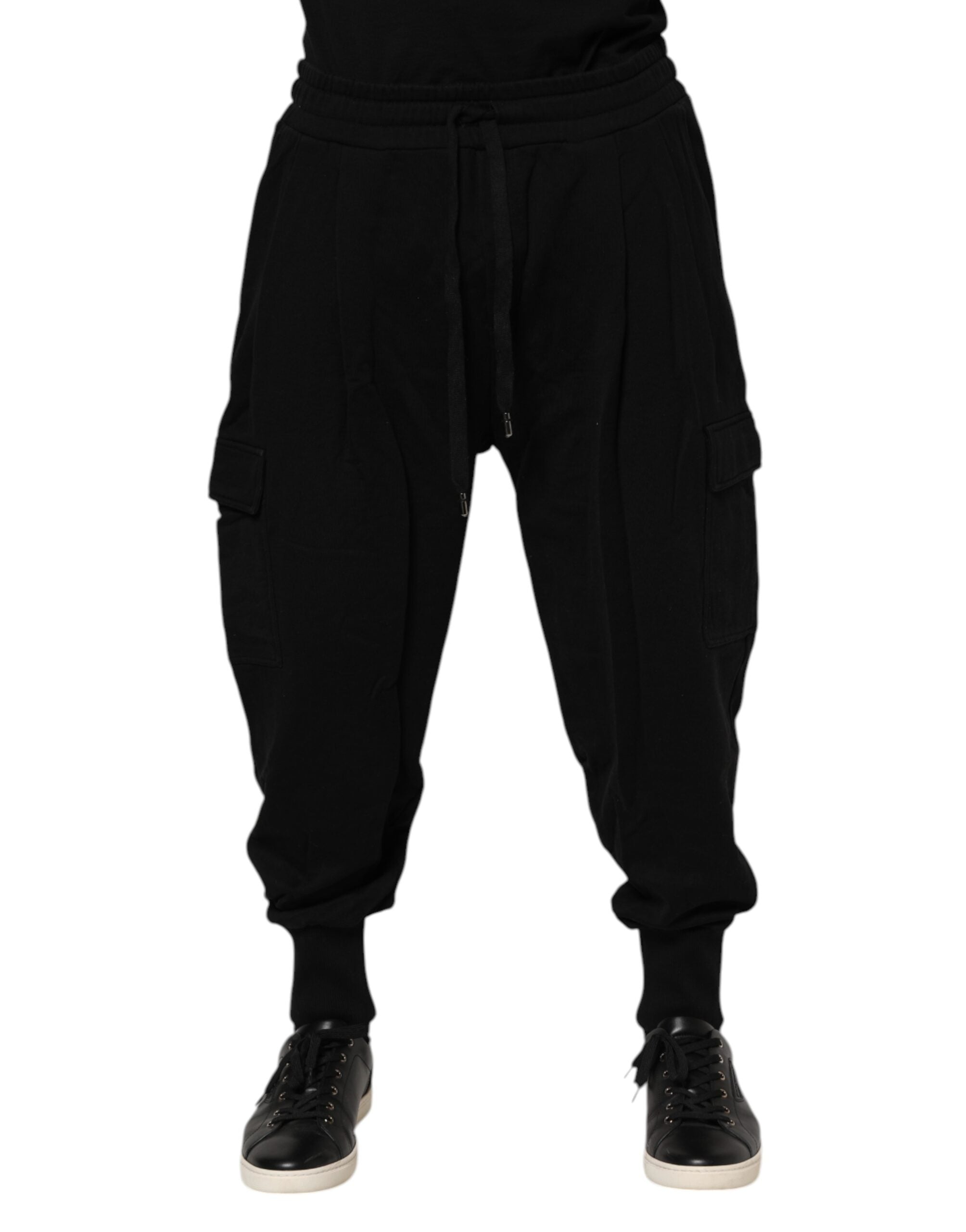 Pantalons joggers Dolce & Gabbana en coton noir avec logo, style décontracté et moderne.