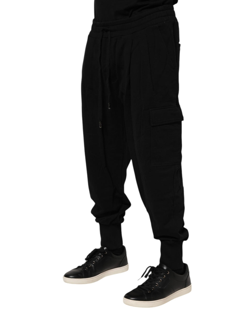 Pantalon jogger Dolce & Gabbana en coton noir avec logo, sweatpants décontractés pour homme.
