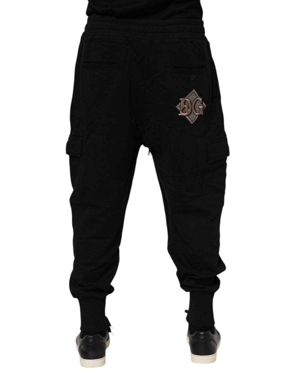 Pantalon jogger Dolce & Gabbana en coton noir avec logo, style décontracté et confortable pour homme.