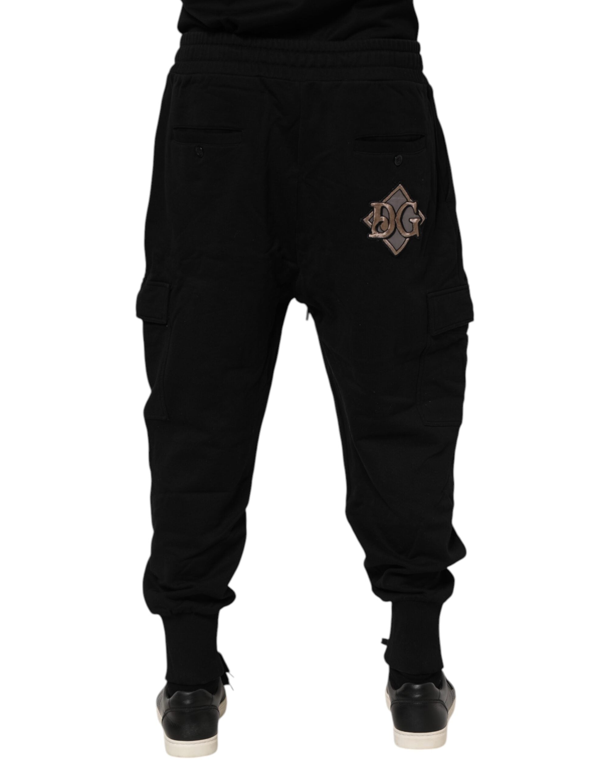 Pantalon jogger Dolce & Gabbana en coton noir avec logo, style décontracté et confortable pour homme.