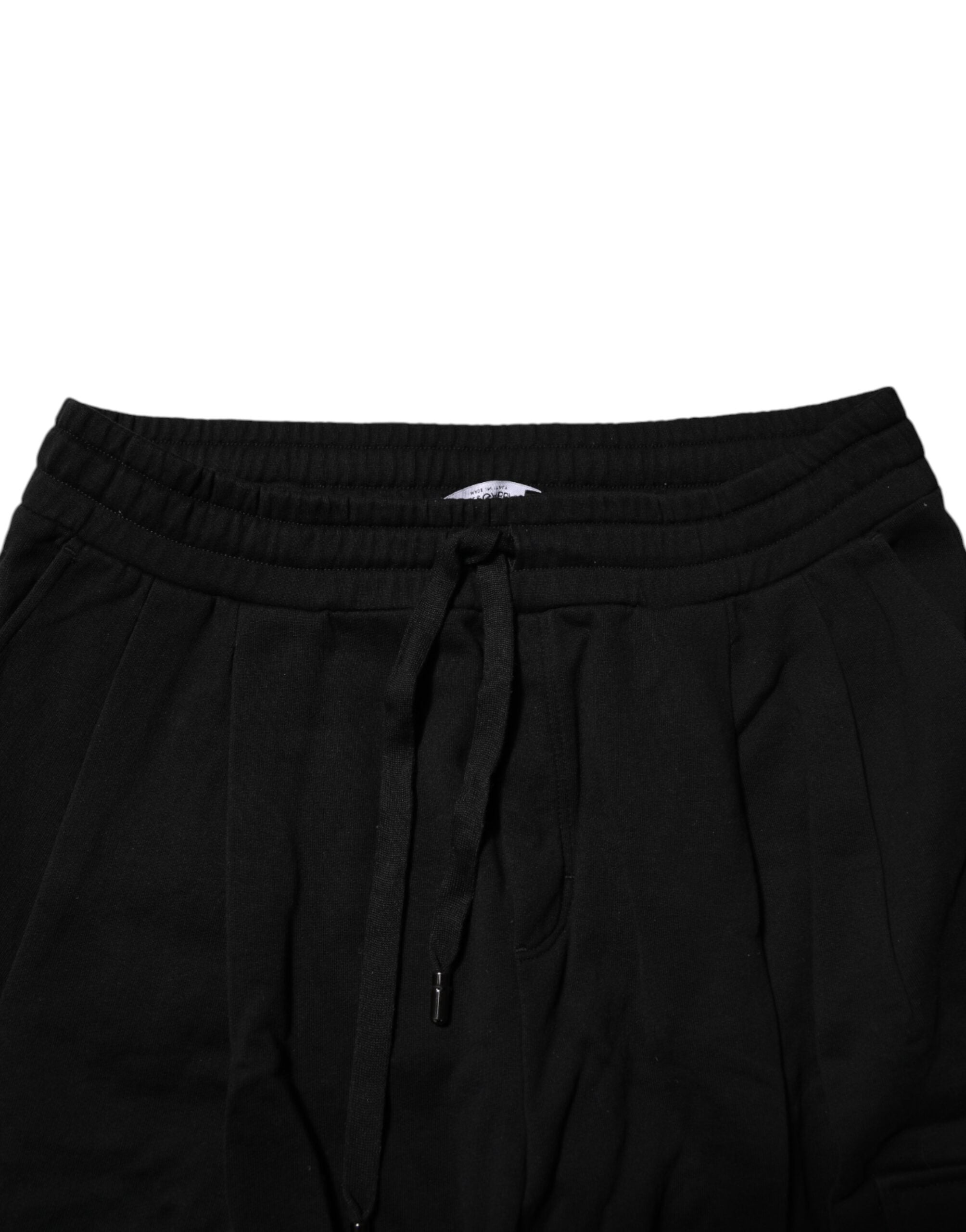 Pantalon de jogging Dolce & Gabbana en coton noir avec logo, style décontracté et confortable pour homme.