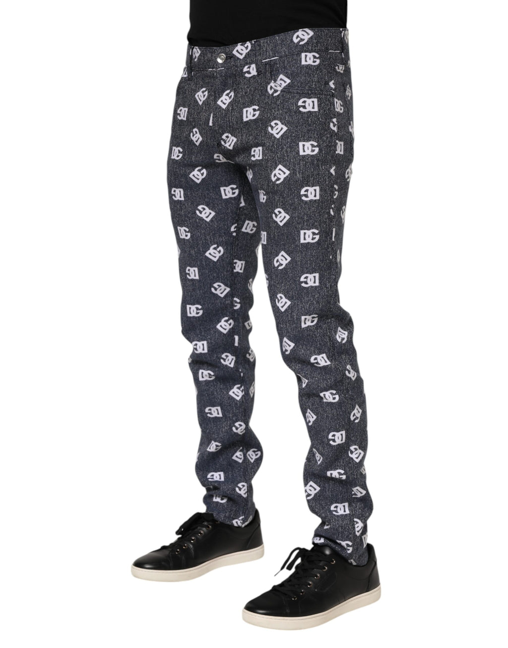 Jeans slim en denim gris foncé Dolce & Gabbana avec logo, coupe skinny et ajustée, en coton.