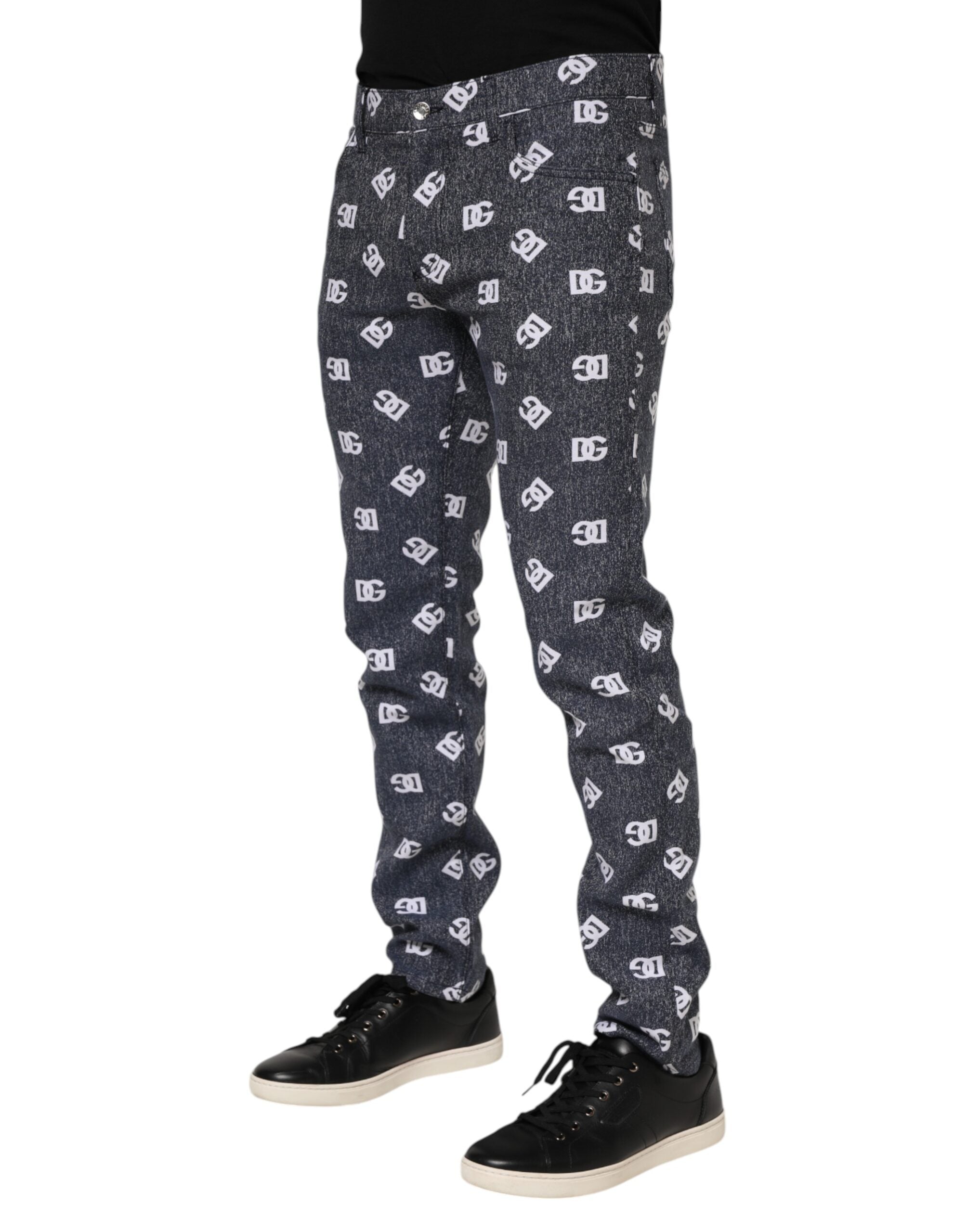 Jeans slim en denim gris foncé Dolce & Gabbana avec logo, coupe skinny et ajustée, en coton.