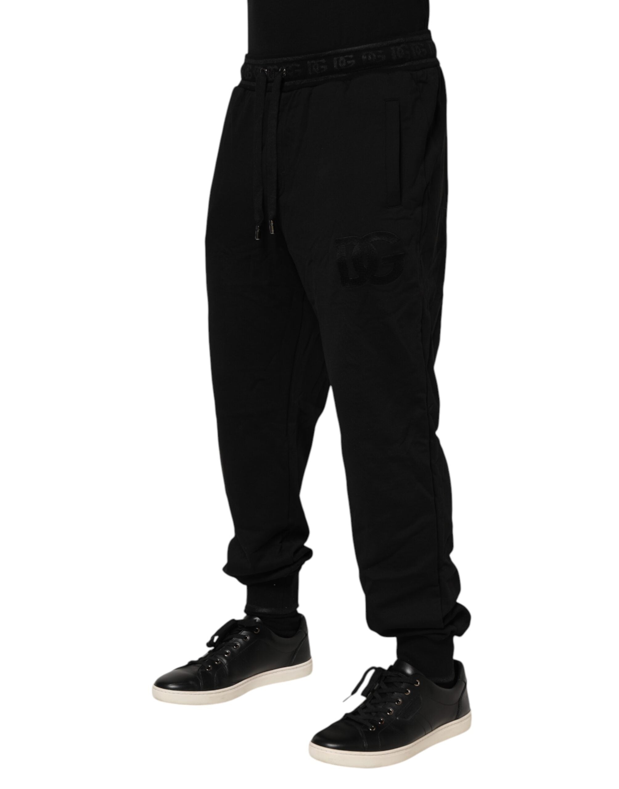 Pantalons joggeurs en coton noir de Dolce & Gabbana avec cordon de serrage et design décontracté.