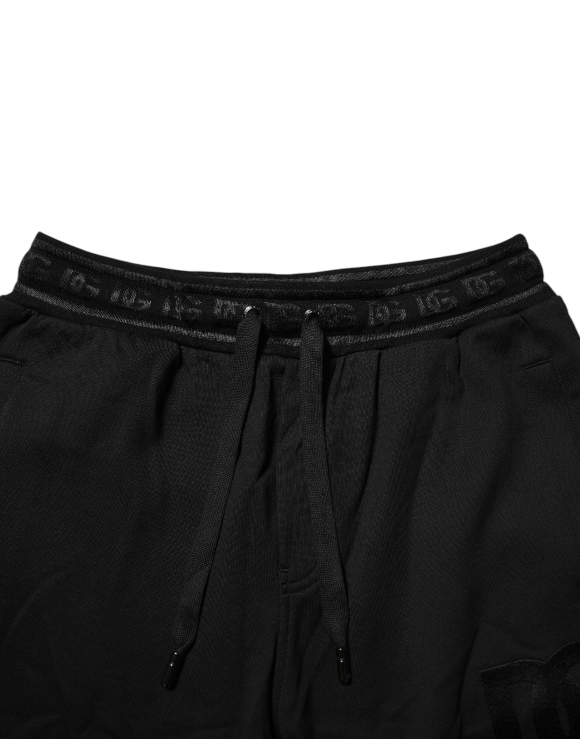 Pantalons jogger en coton noir Dolce & Gabbana avec cordon de serrage, style décontracté et moderne.