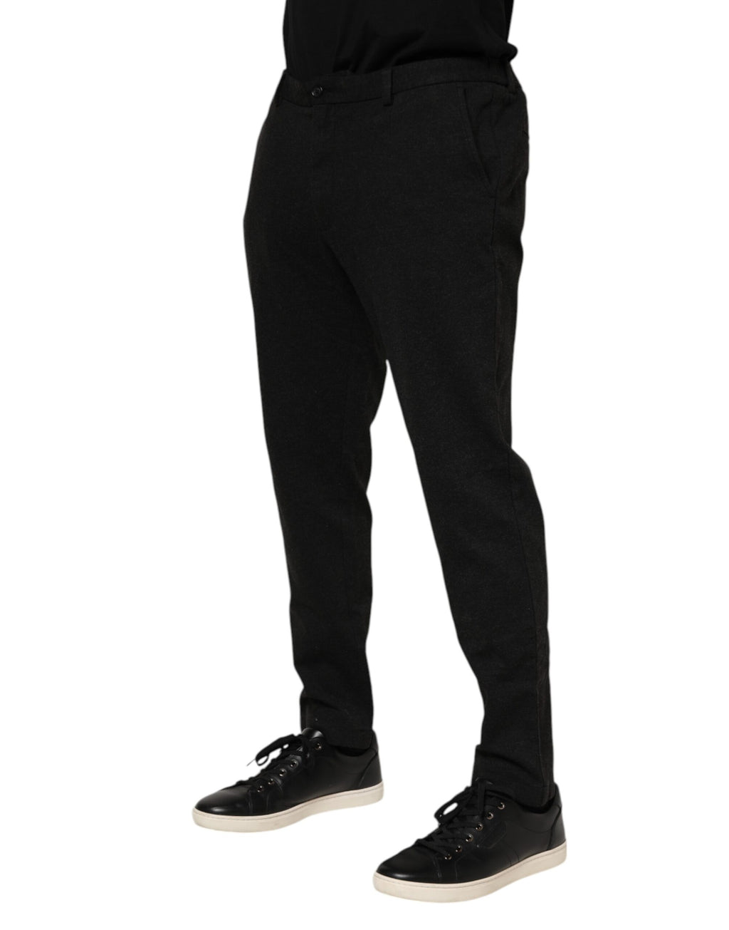 Pantalon homme Dolce & Gabbana en viscose gris foncé, style élégant avec coupe ajustée, visible dans l'image.