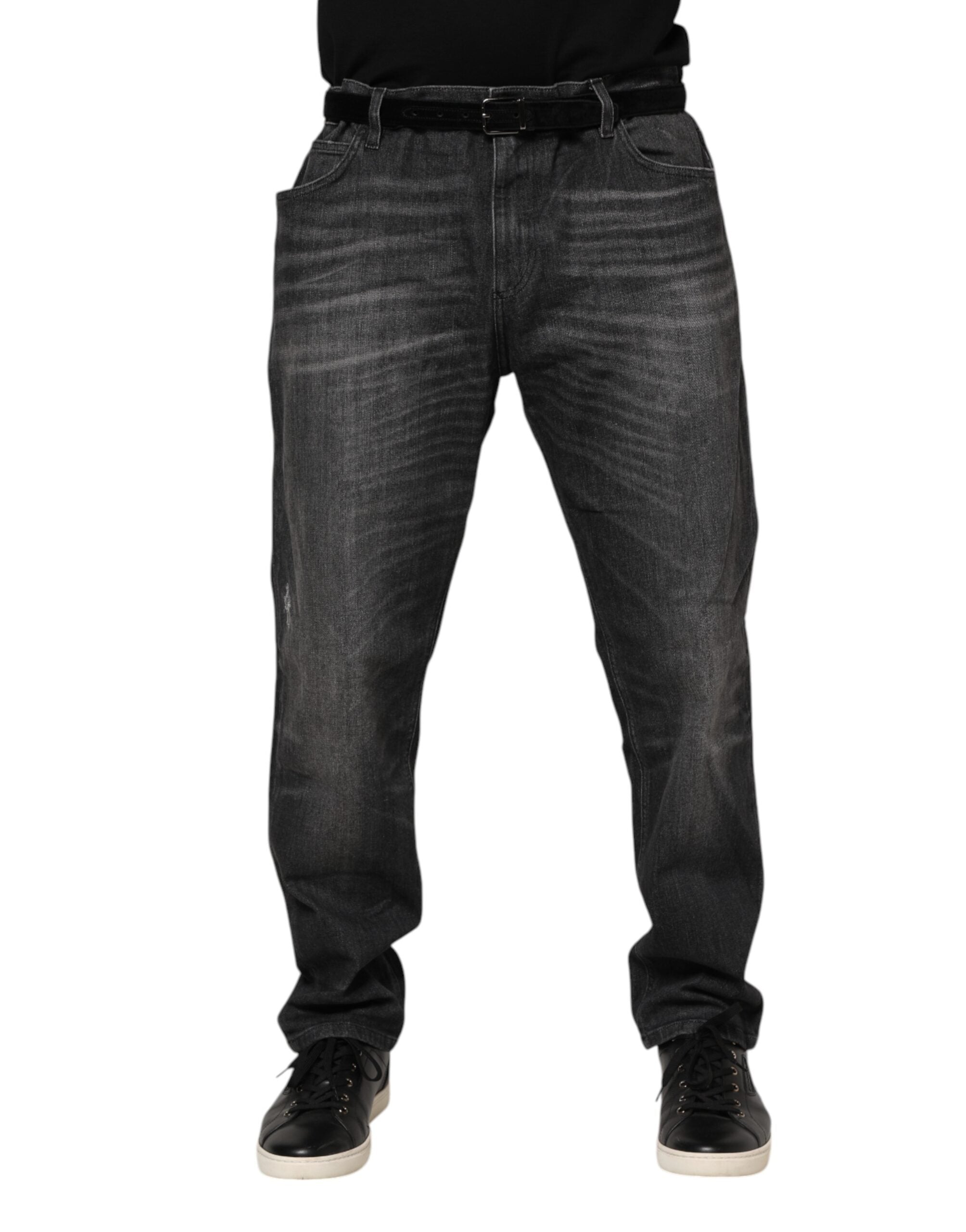 Jeans délavés en coton ample de Dolce & Gabbana, style décontracté et confortable, gris clair, vue de face.