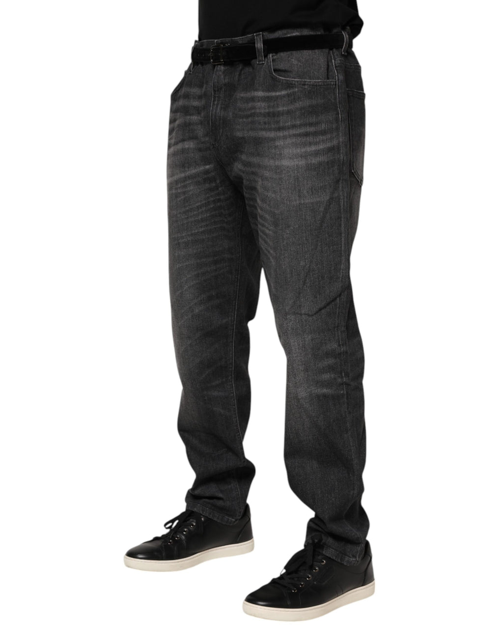 Jeans décontractés en denim gris lavé de marque Dolce & Gabbana, coupe ample en coton texturé.