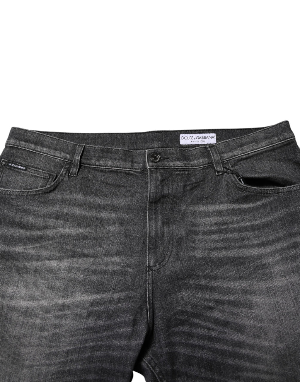 Jeans délavés en coton ample de Dolce & Gabbana, style décontracté, gris clair, avec détails de couture.