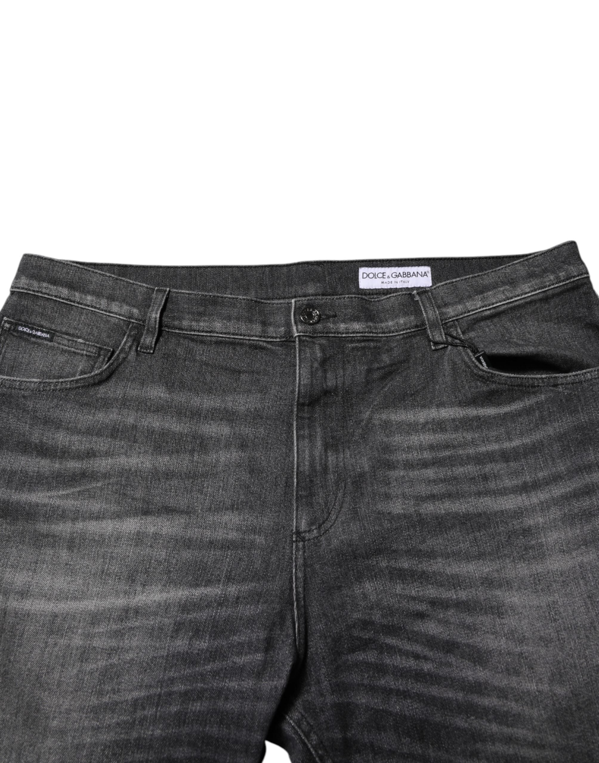 Jeans délavés en coton ample de Dolce & Gabbana, style décontracté, gris clair, avec détails de couture.