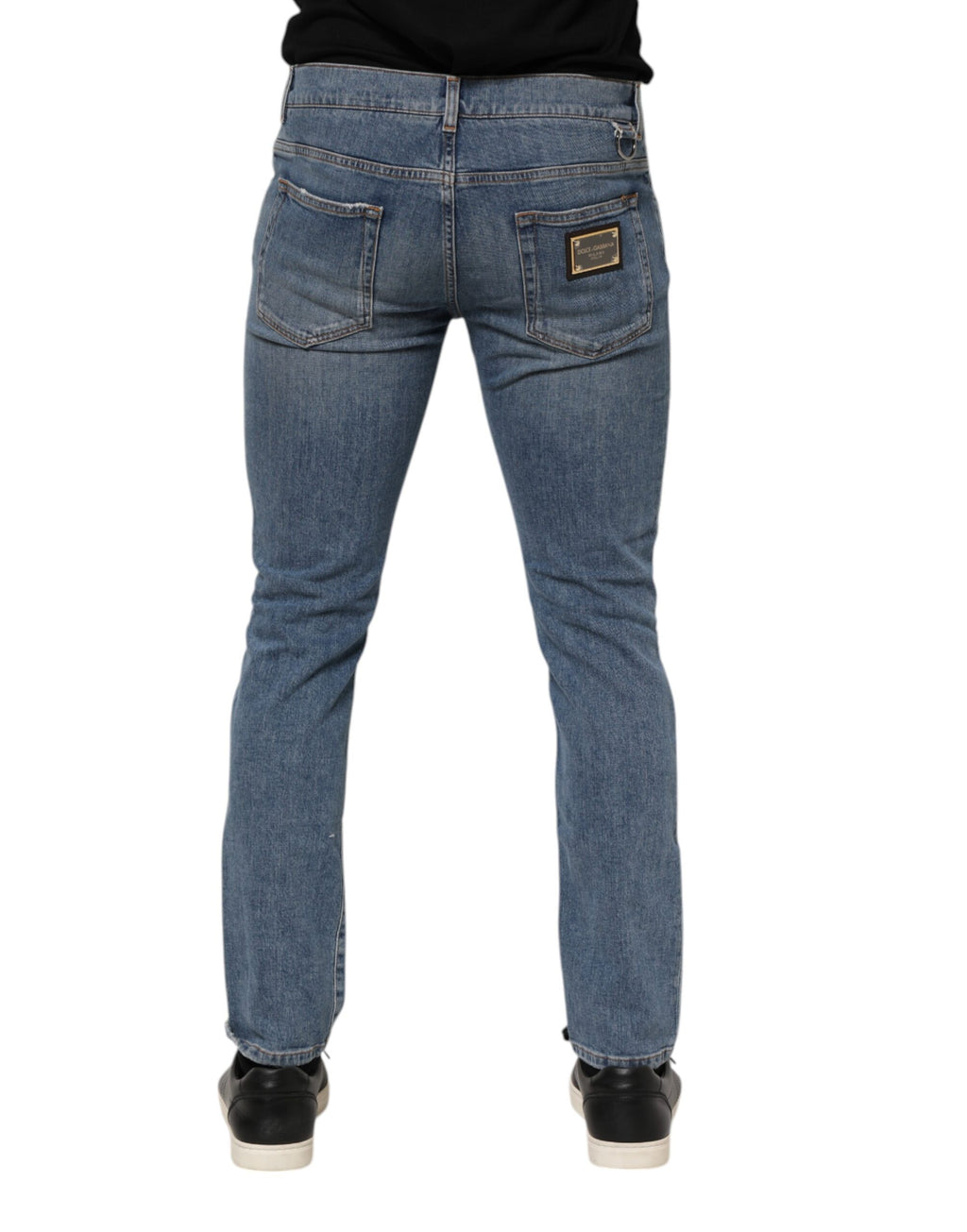 Jeans skinny en coton bleu Dolce & Gabbana avec déchirures et logo, style décontracté et tendance.