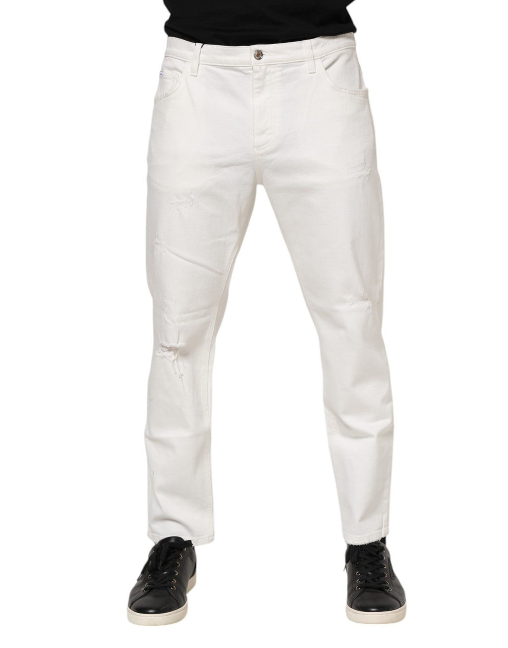 Jeans homme en coton blanc décontractés de Dolce & Gabbana, coupe ample, avec détails en denim.