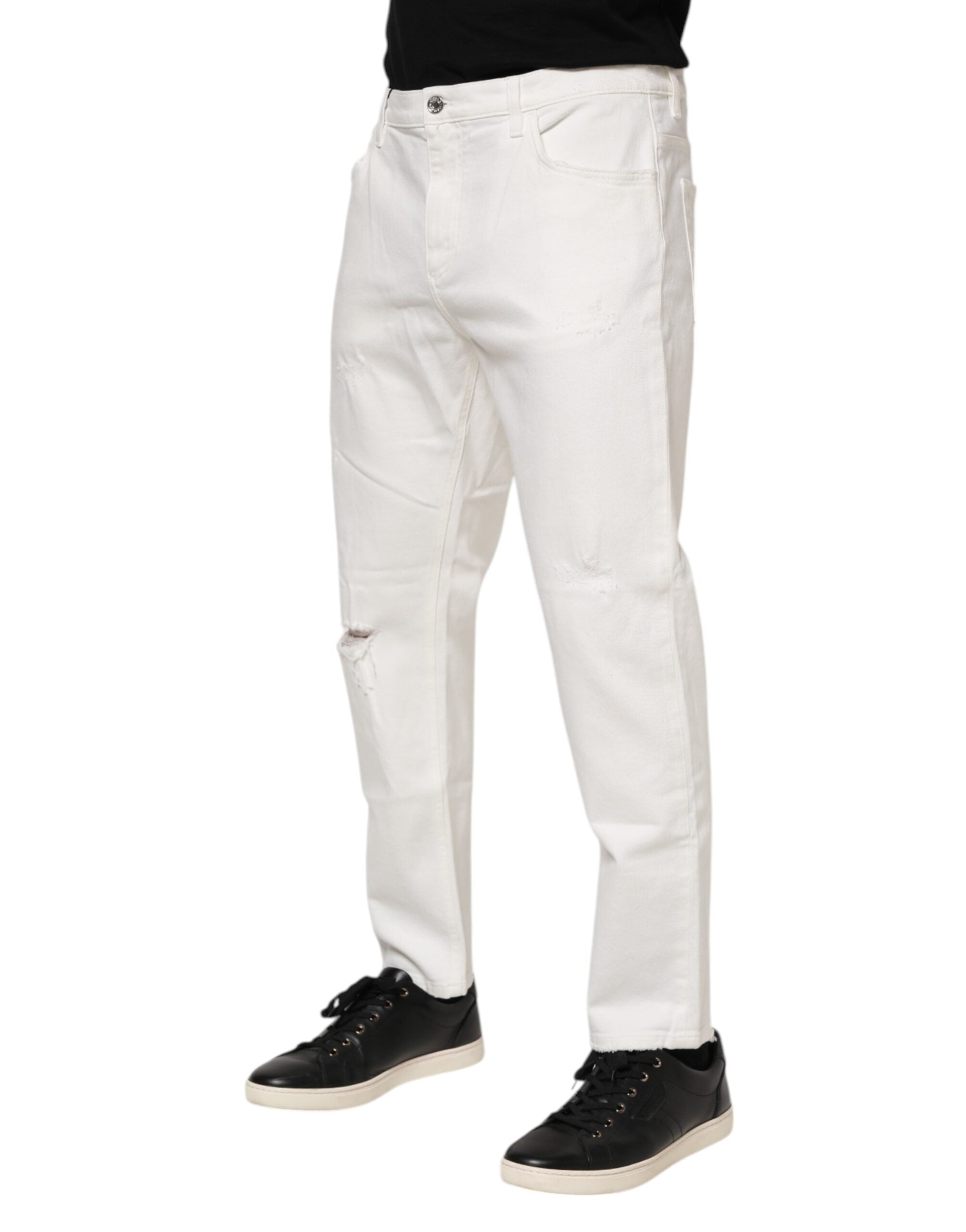 Jeans pour hommes en coton blanc de Dolce & Gabbana, coupe ample, denim décontracté, style moderne et élégant.