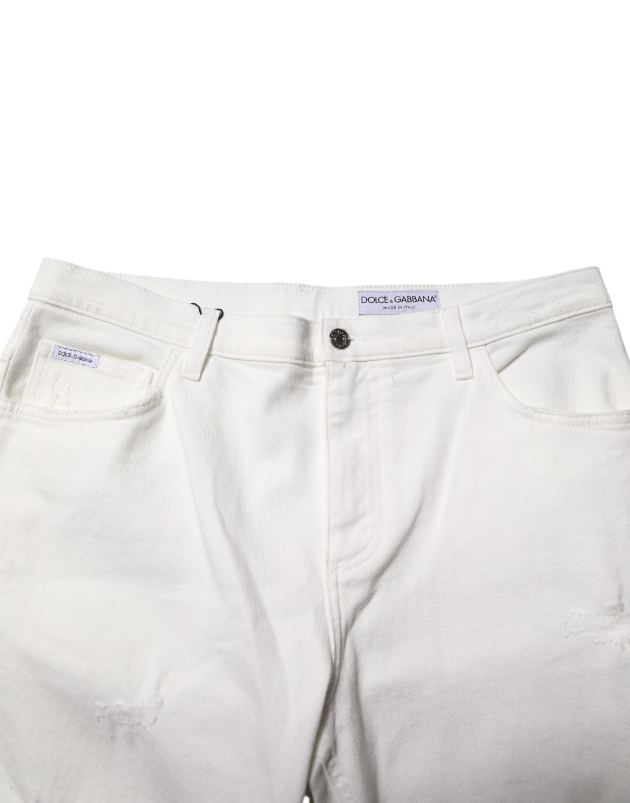 Jeans pour homme en coton blanc de Dolce & Gabbana, coupe décontractée et ample, en denim.