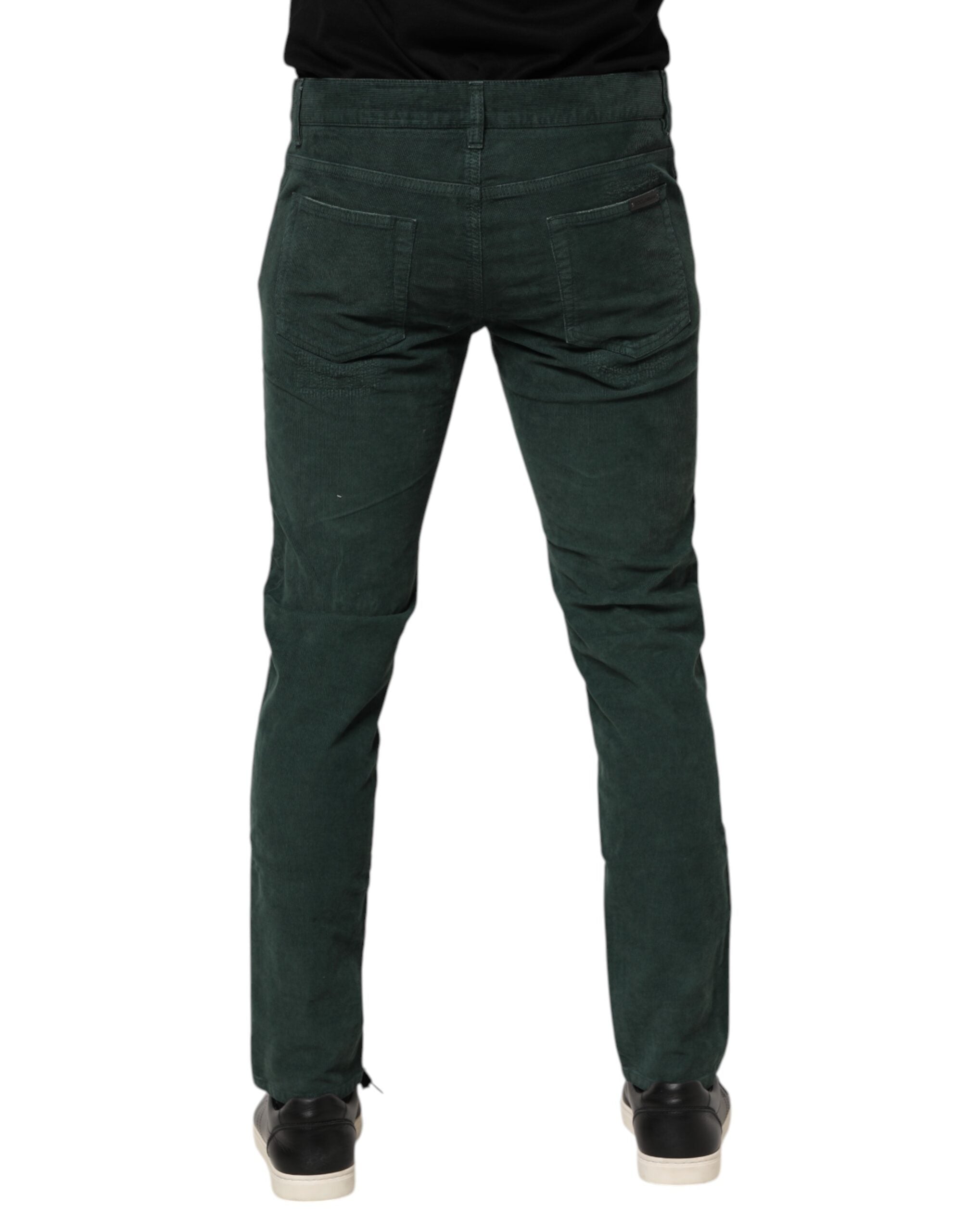 Pantalon skinny en velours côtelé en coton vert de Dolce & Gabbana, coupe ajustée et style élégant.