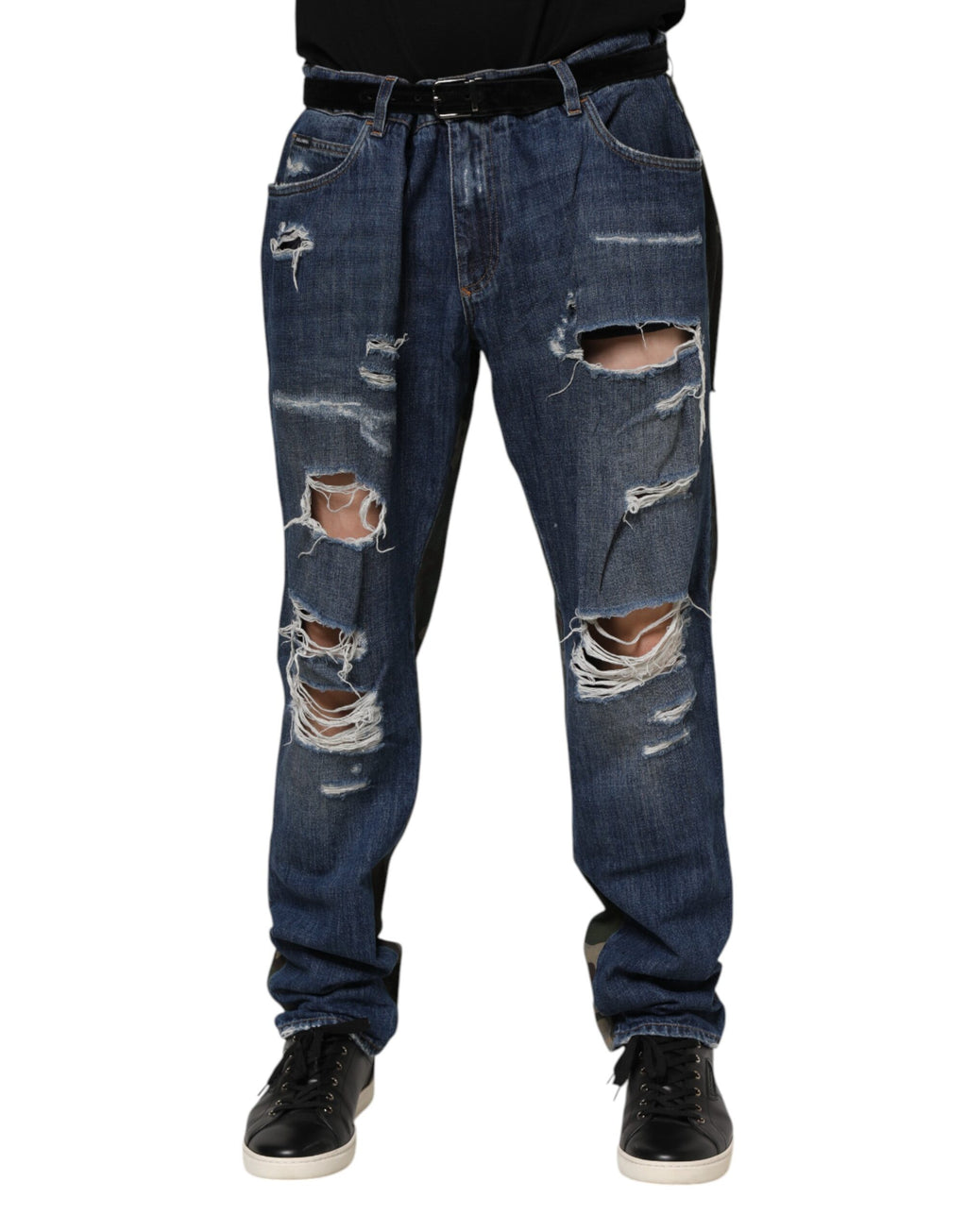 Jeans en denim camouflage bleu Dolce & Gabbana, coupe classique en coton avec détails modernes et logo discret.