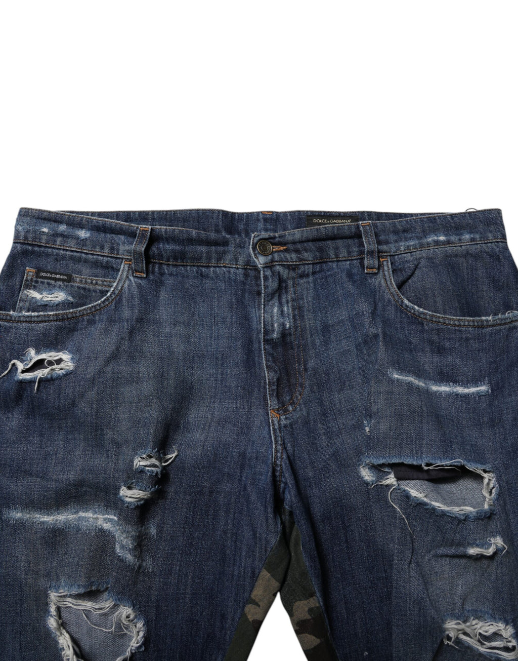 Jean en denim camouflage en coton bleu Dolce & Gabbana, coupe classique et détails de style sophistiqué.