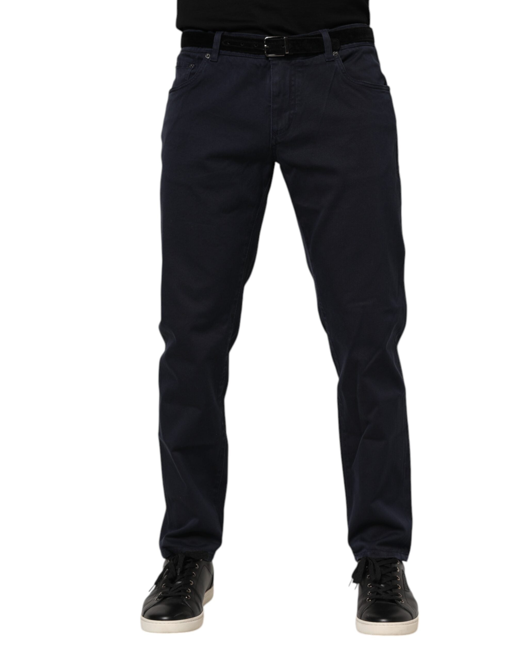 Jeans en denim bleu coupe tapered de Dolce & Gabbana, coton, style décontracté avec poches et coutures apparentes