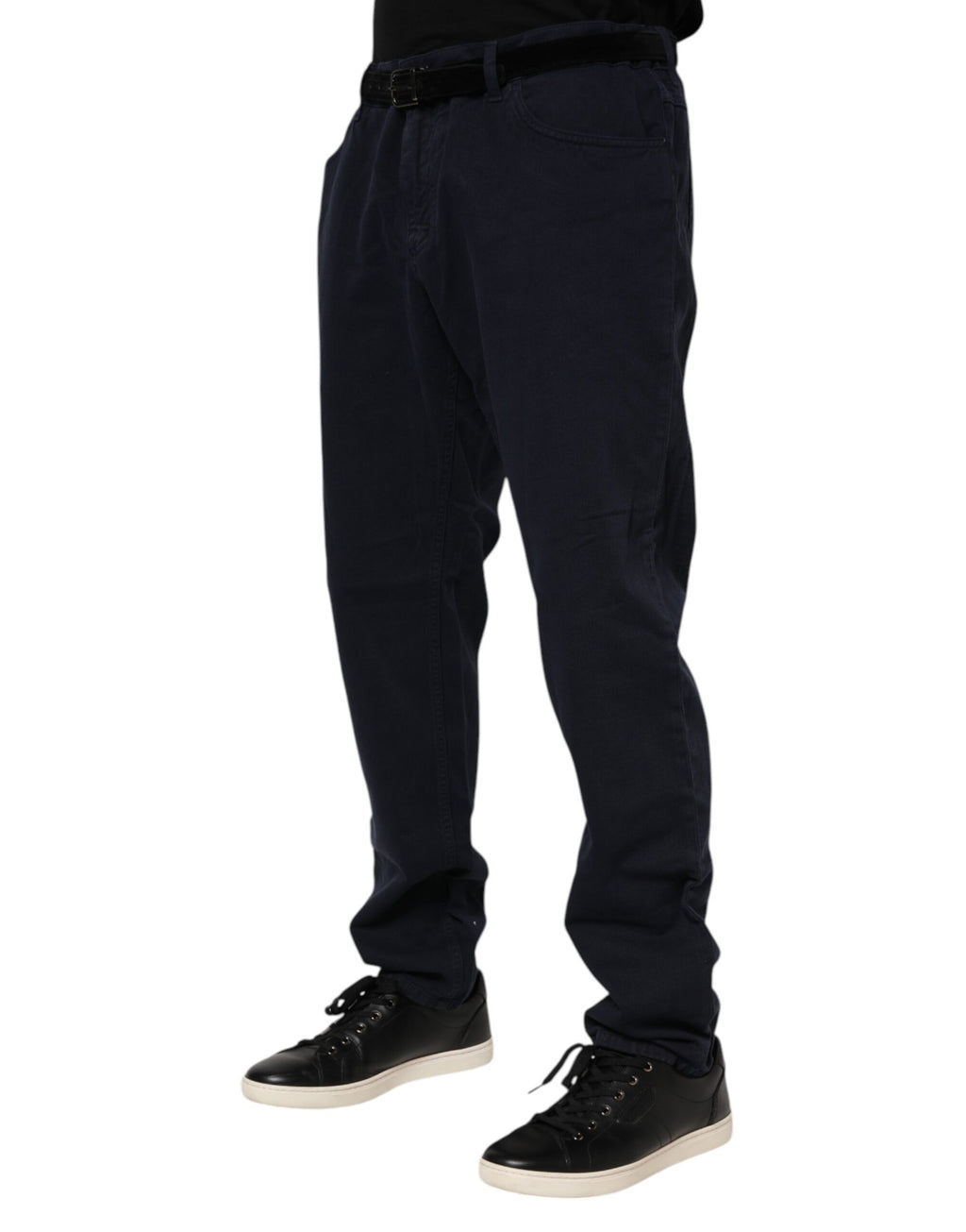 Jeans en denim noir coupe tapered de Dolce & Gabbana en coton, mode élégante et décontractée.