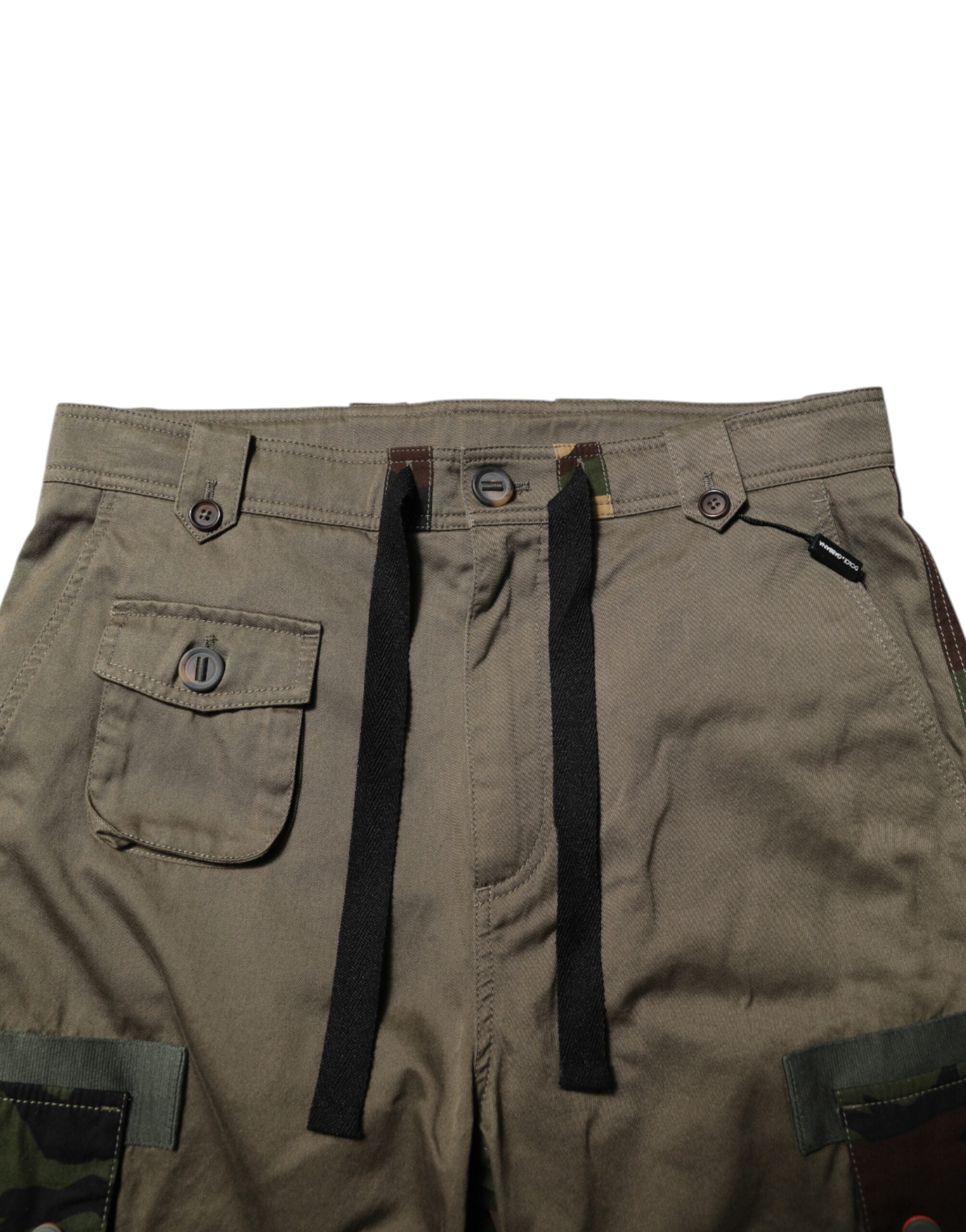 Pantalons cargo camouflage marron en coton de Dolce & Gabbana, style décontracté avec poches latérales et design tendance