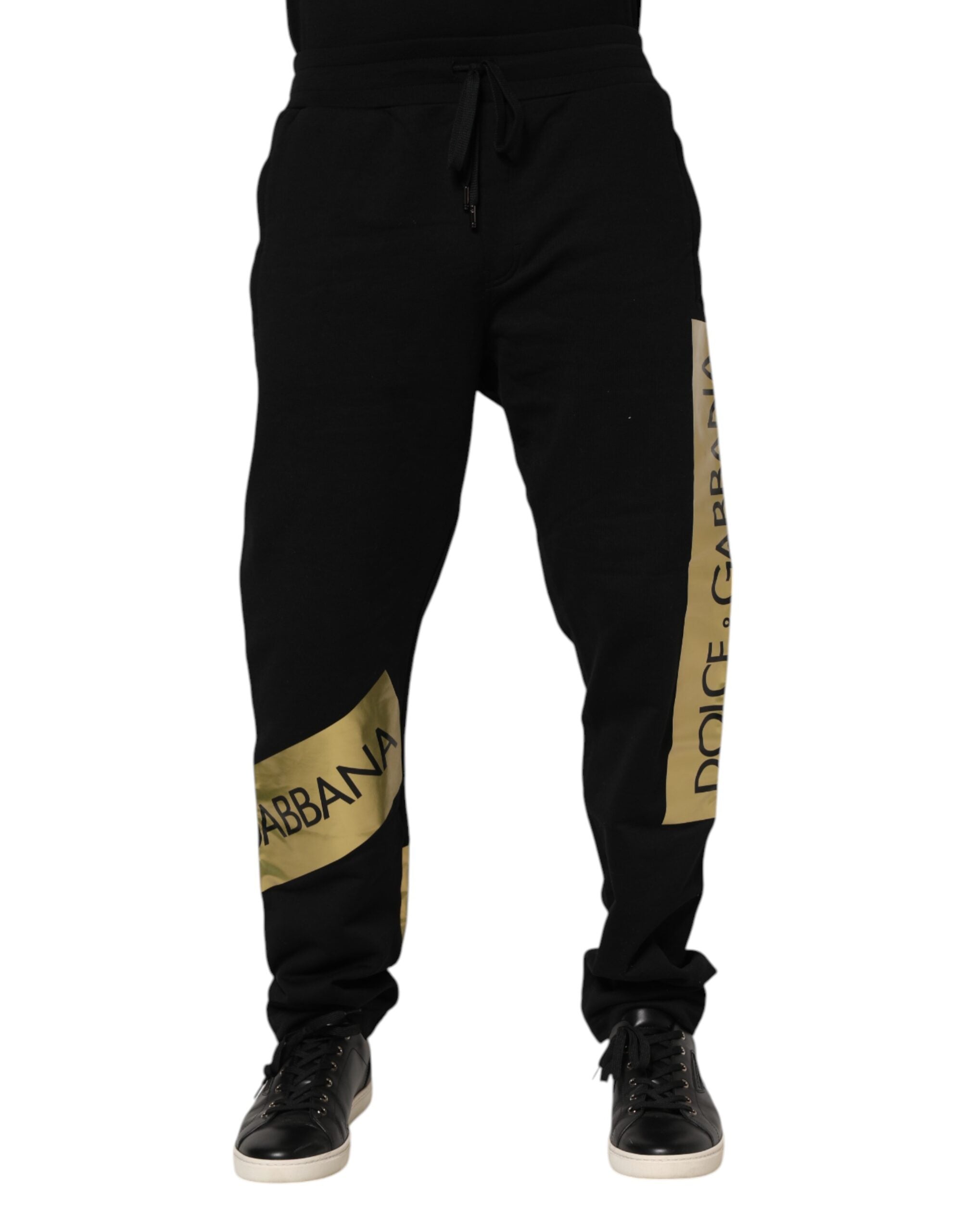 Dolce & Gabbana Schwarze Baumwoll-Jogginghose für Herren mit Logo-Band