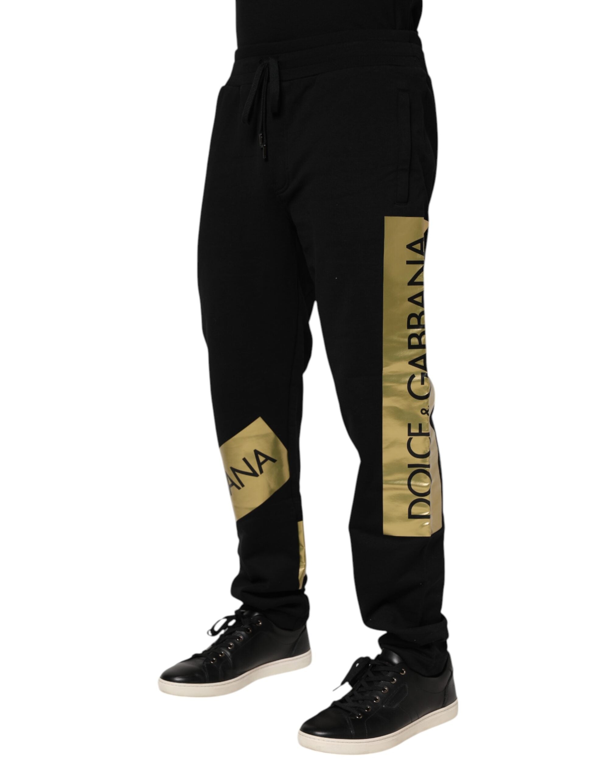 Dolce & Gabbana Schwarze Baumwoll-Jogginghose für Herren mit Logo-Band