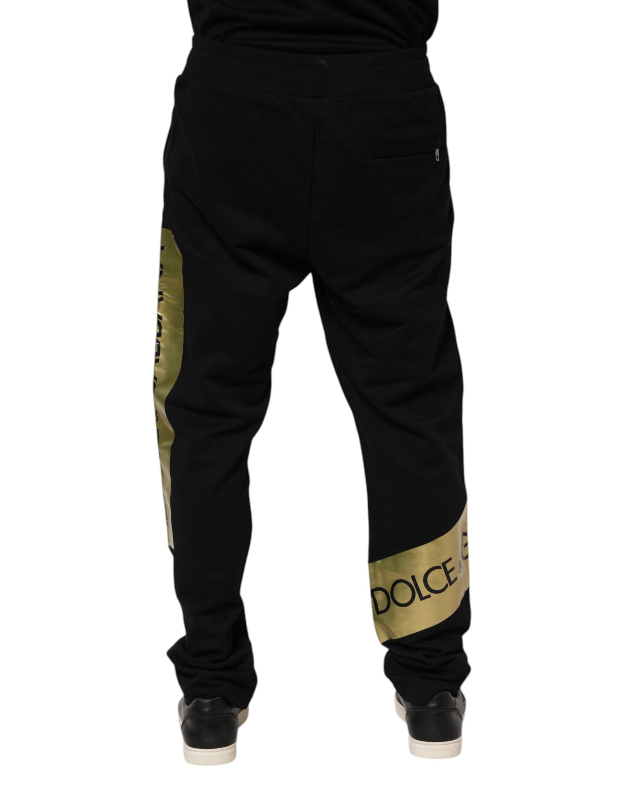 Dolce & Gabbana Schwarze Baumwoll-Jogginghose für Herren mit Logo-Band
