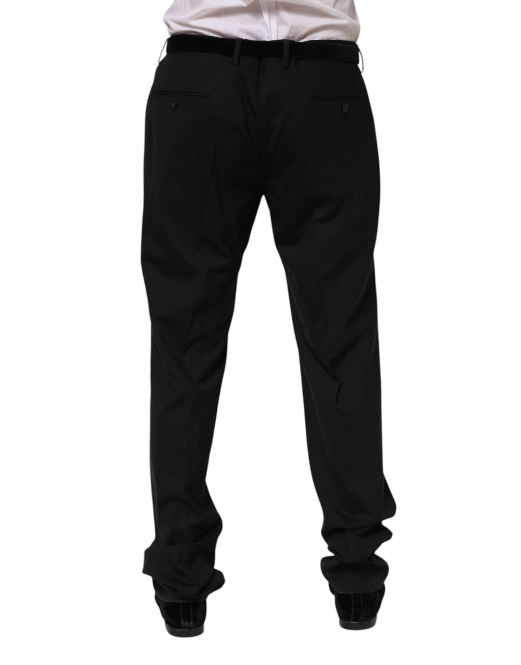 Pantalon formel en laine noire Dolce & Gabbana, style élégant, vue de face, détails de couture visibles.