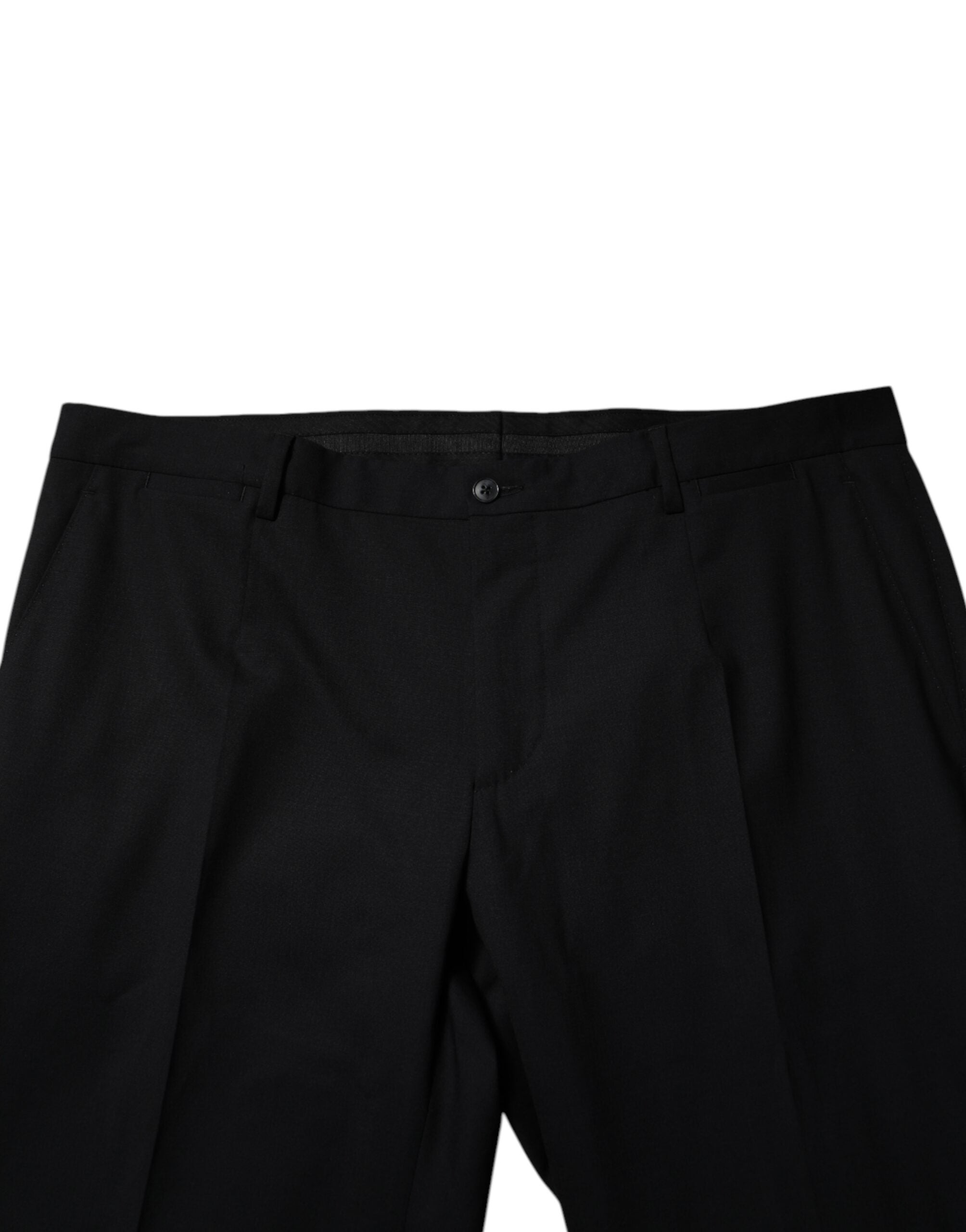 Pantalon formel en laine noire de Dolce & Gabbana, style élégant pour homme, vue de face avec détails classiques.