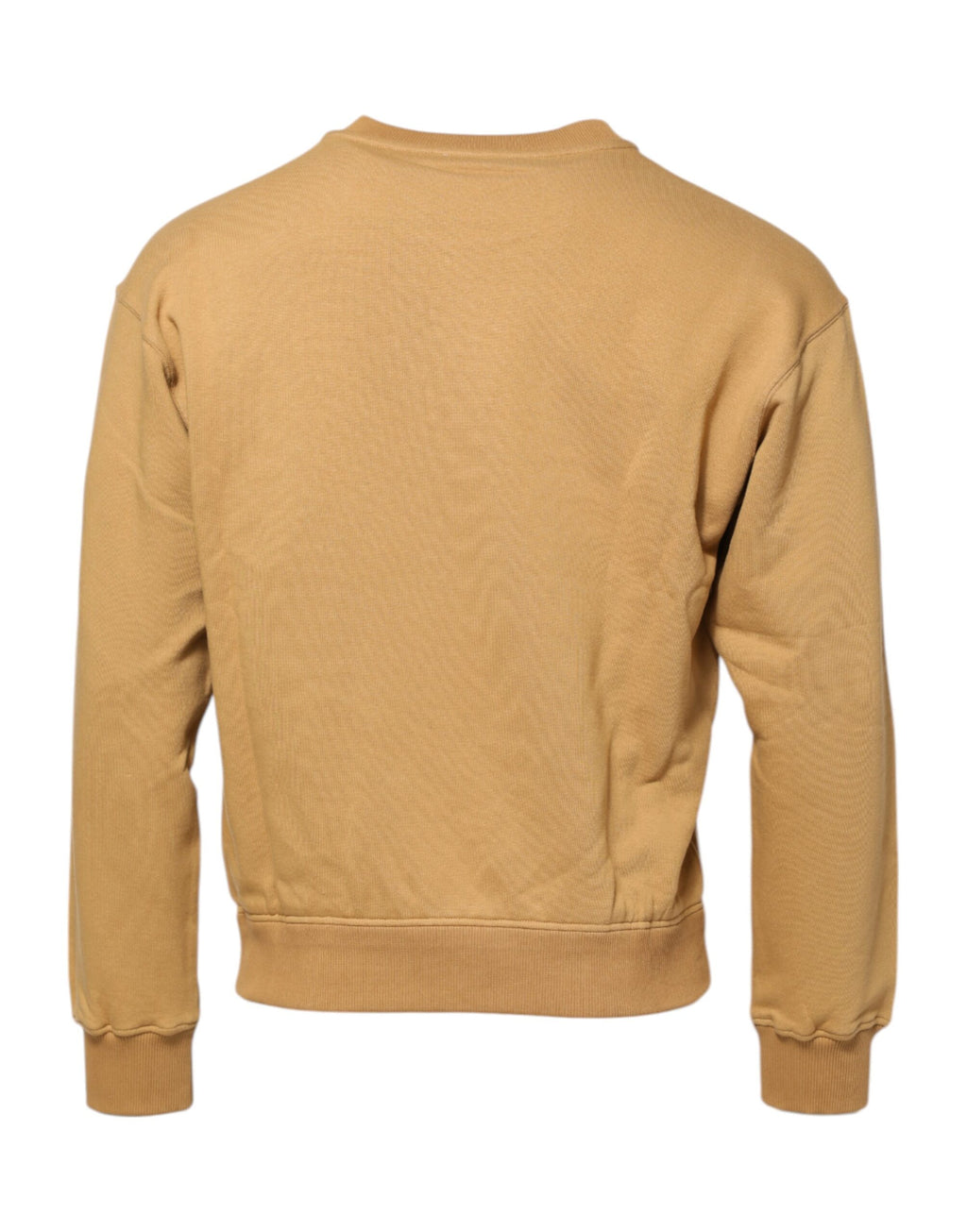 Pull en coton moutarde Dolce & Gabbana avec motif embossé, doux et confortable, porté sur un mannequin.