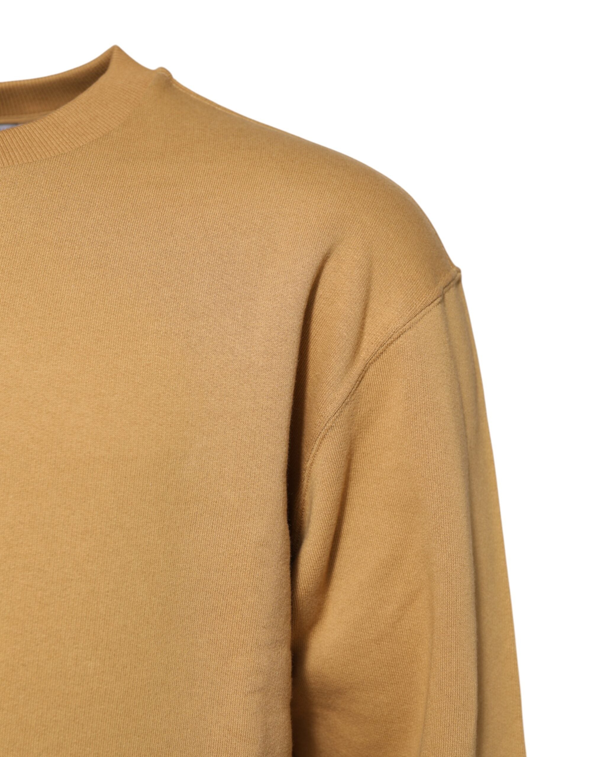 Pull en coton moutarde Dolce & Gabbana avec logo embossé, manches longues et coupe décontractée, visible sur l'image.