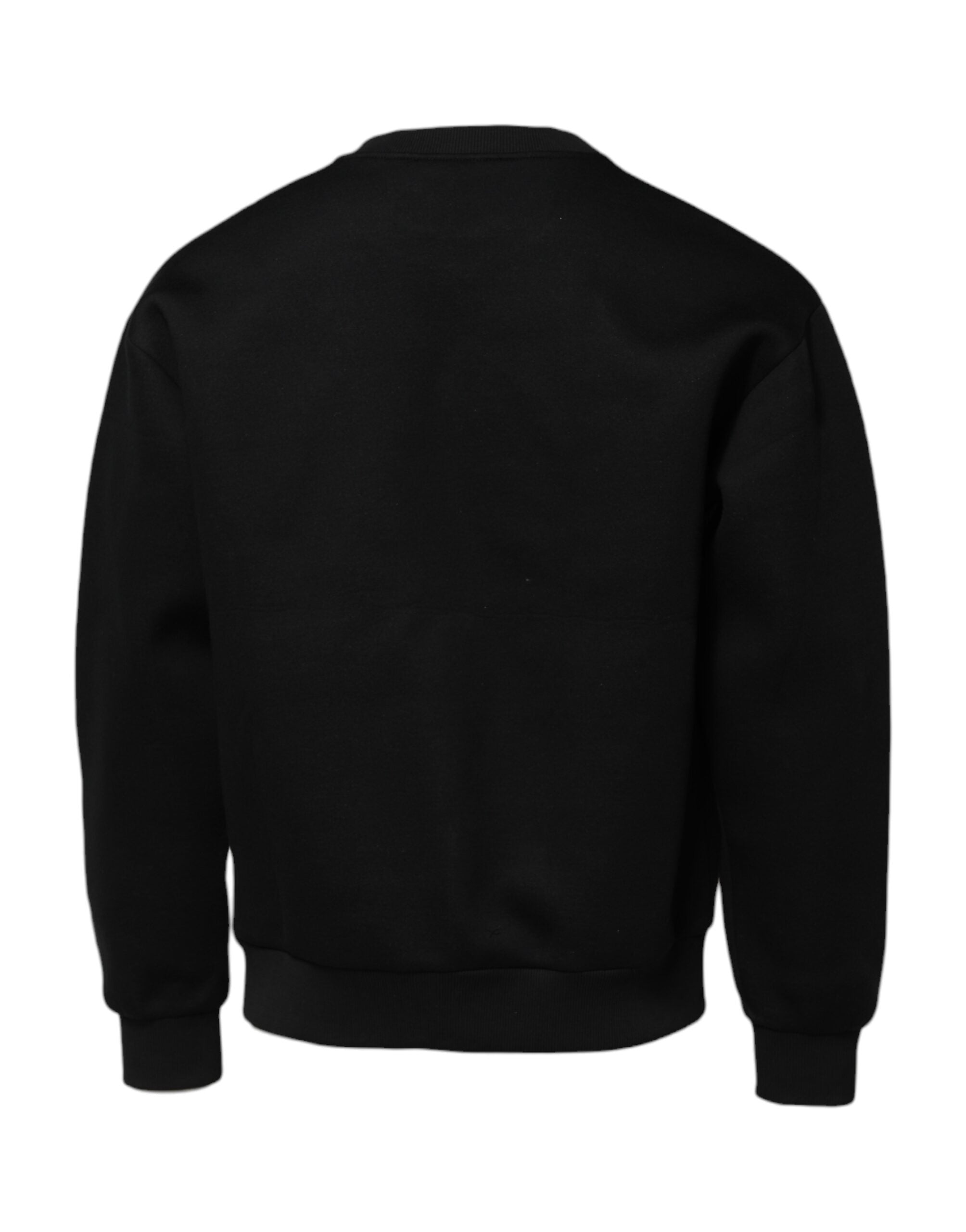 Pull noir Dolce & Gabbana en modal avec plaque logo DG, style décontracté et moderne, visible en détail.