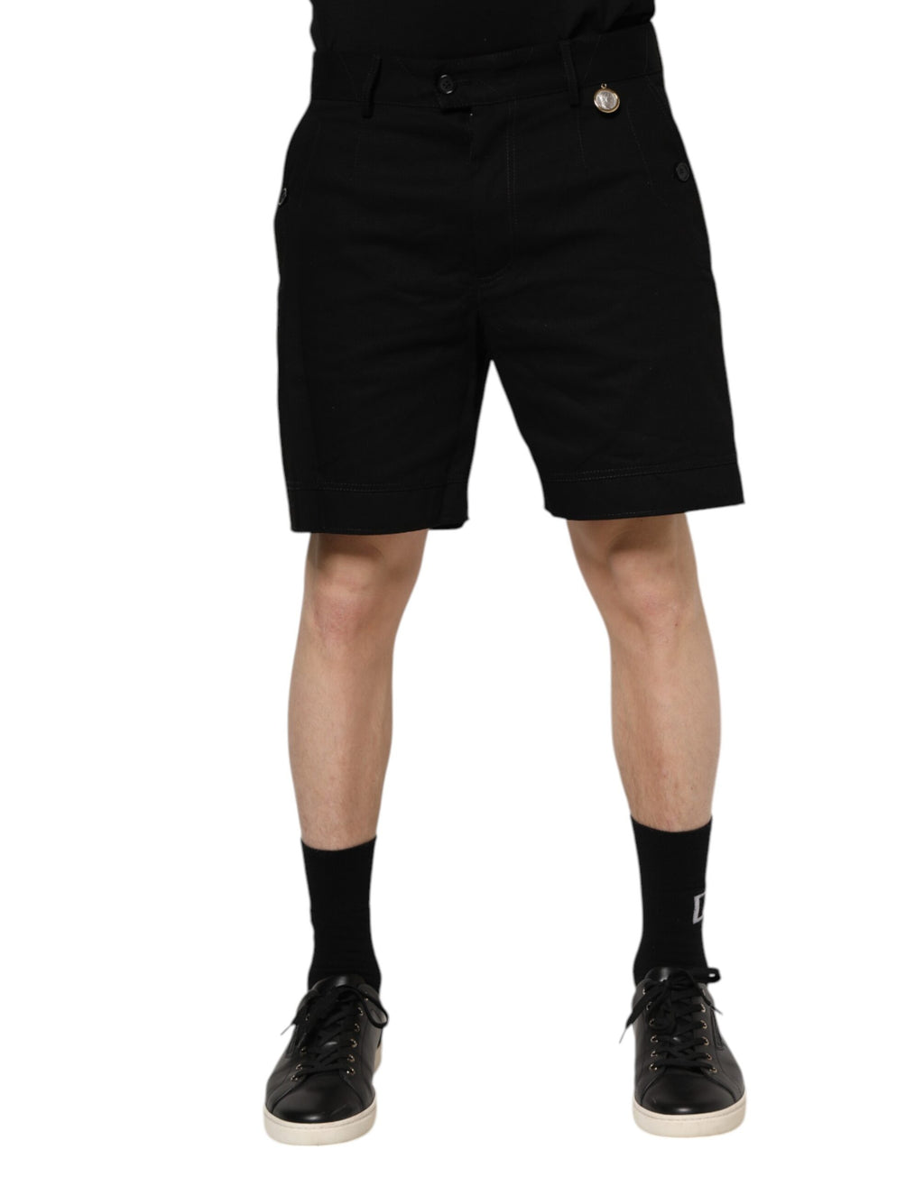 Shorts bermuda noirs en coton pour homme de Dolce & Gabbana, longueur au genou, style élégant et décontracté.