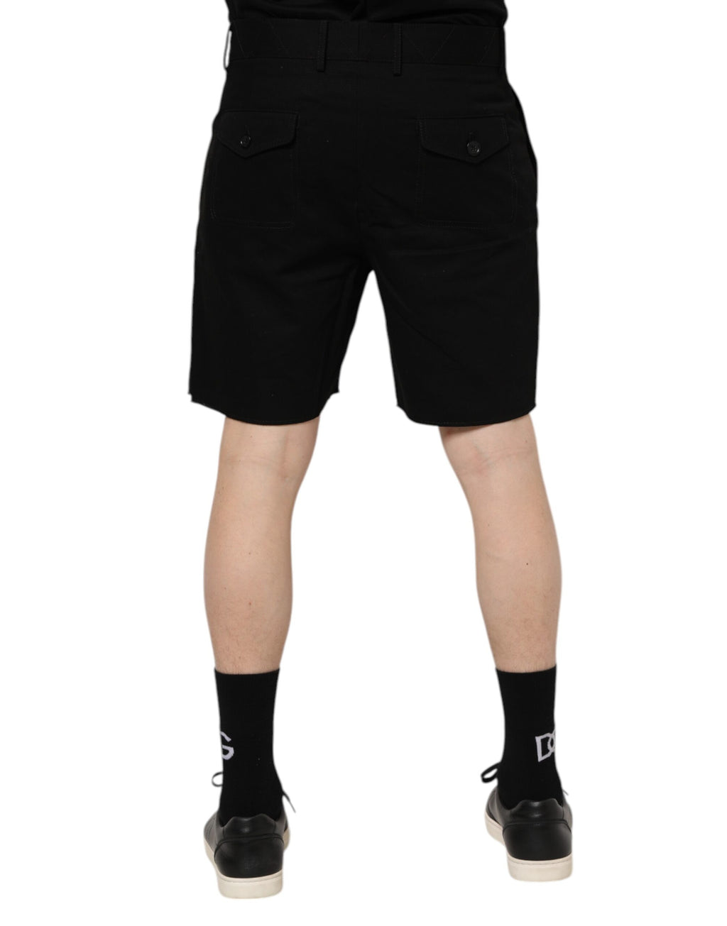 Shorts bermuda noirs en coton pour homme de Dolce & Gabbana, longueur au genou, style élégant et décontracté.