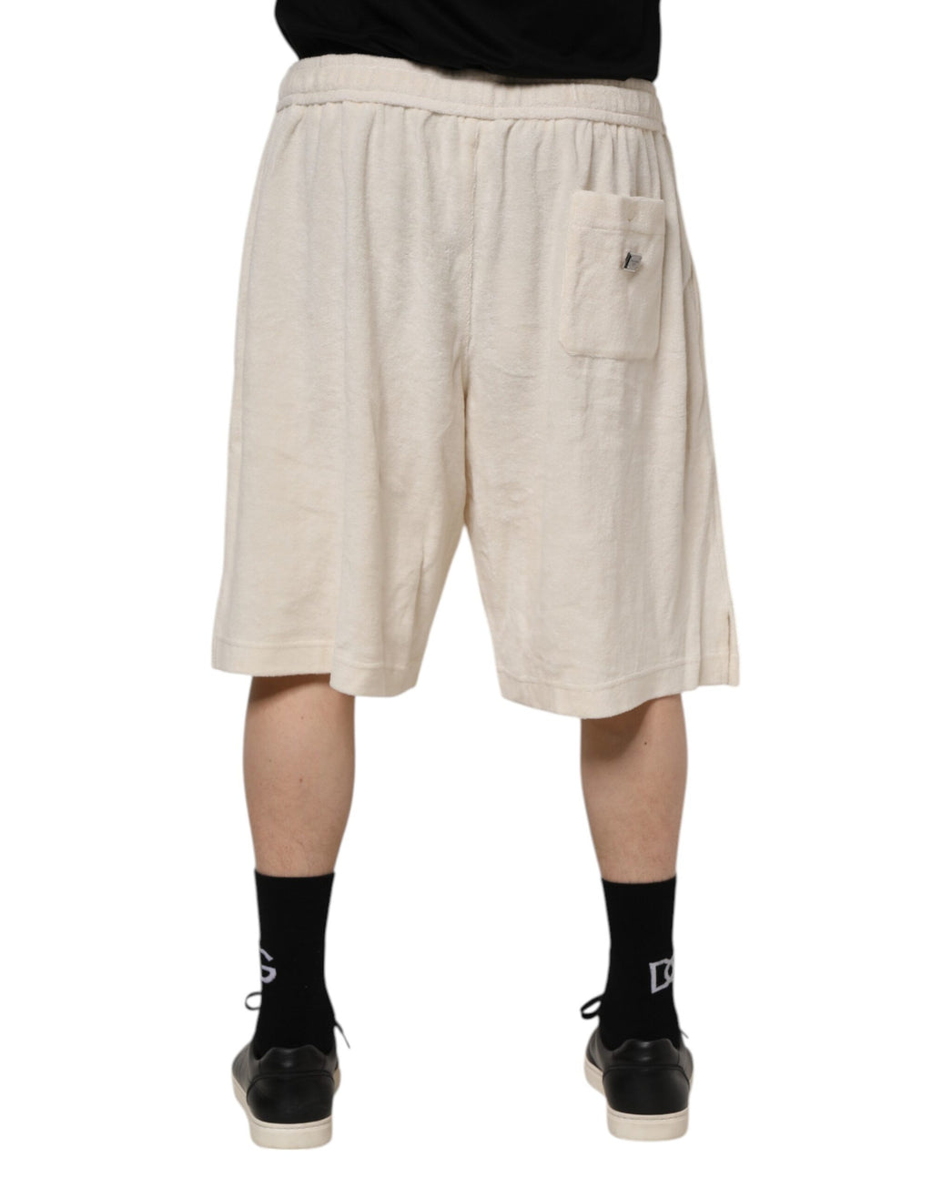 Shorts bermuda pour hommes en coton ivoire de Dolce & Gabbana, sweatshorts décontractés avec logo de la marque.