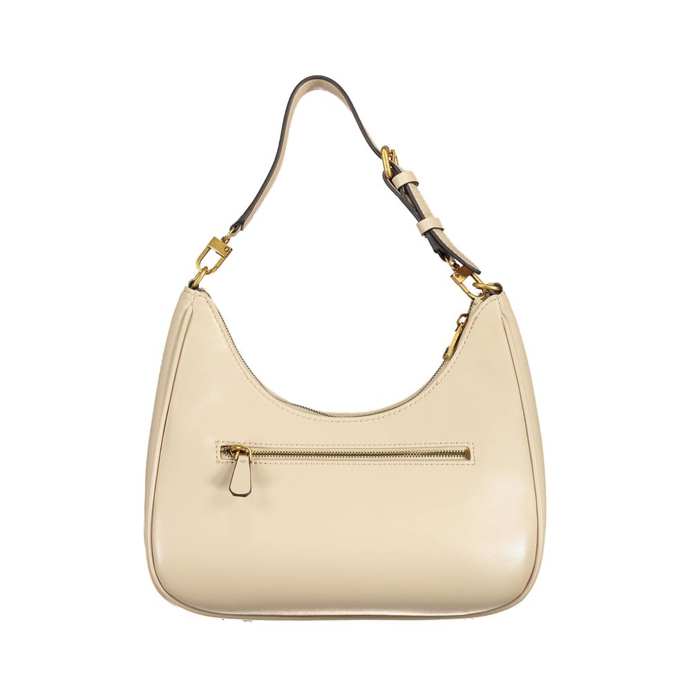Sac à bandoulière beige en polyuréthane Guess Jeans pour femmes, avec design élégant et détails modernes visible dans l’image.